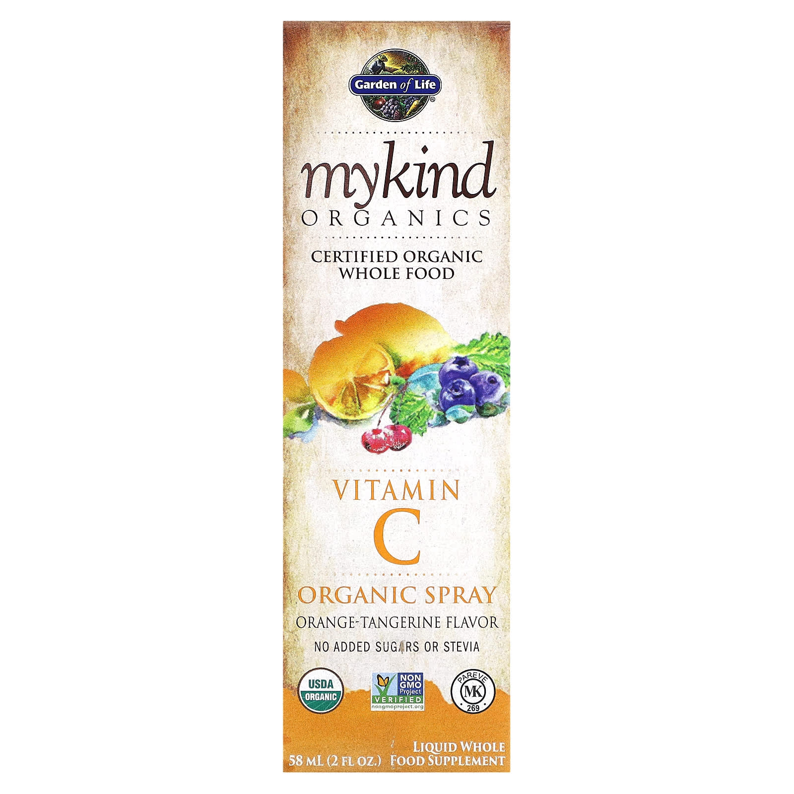 Garden of Life MyKind Organics спрей с органическим витамином C вкус апельсина и мандарина 58 мл 2 жидкие унции 2090₽