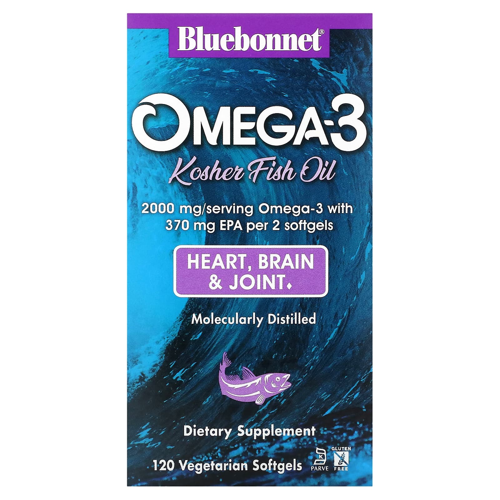 Bluebonnet Nutrition кошерный рыбий жир с омега-3 2000 мг 120 вегетарианских капсул 1000 мг в одной капсуле 7090₽