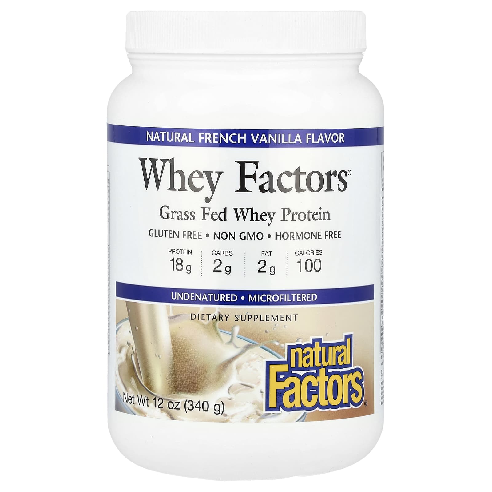 Natural Factors Whey Factors сывороточный протеин травяного откорма натуральная французская ваниль 340 г 12 унций 3890₽