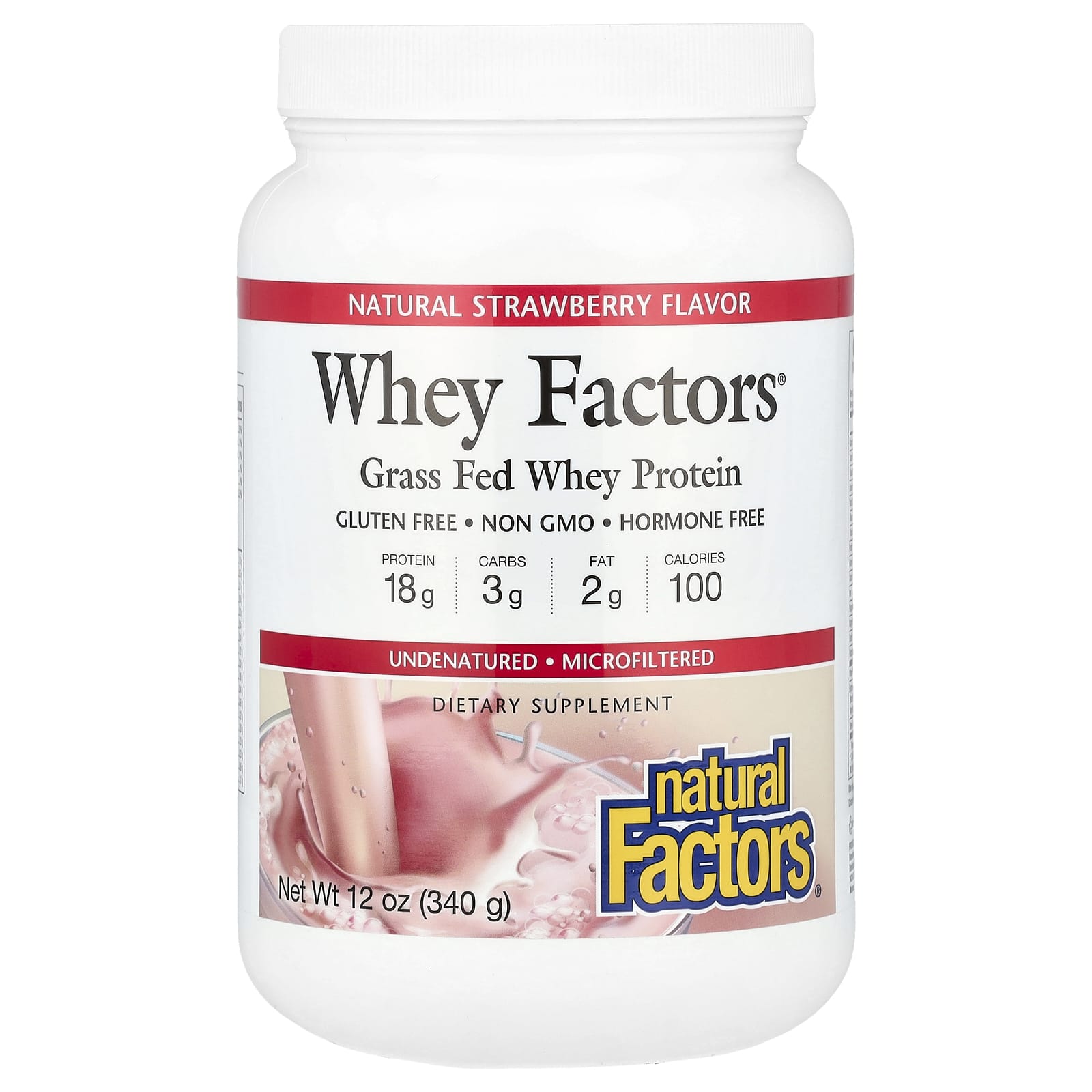 Natural Factors Whey Factors сывороточный протеин травяного откорма натуральная клубника 340 г 12 унций 3890₽