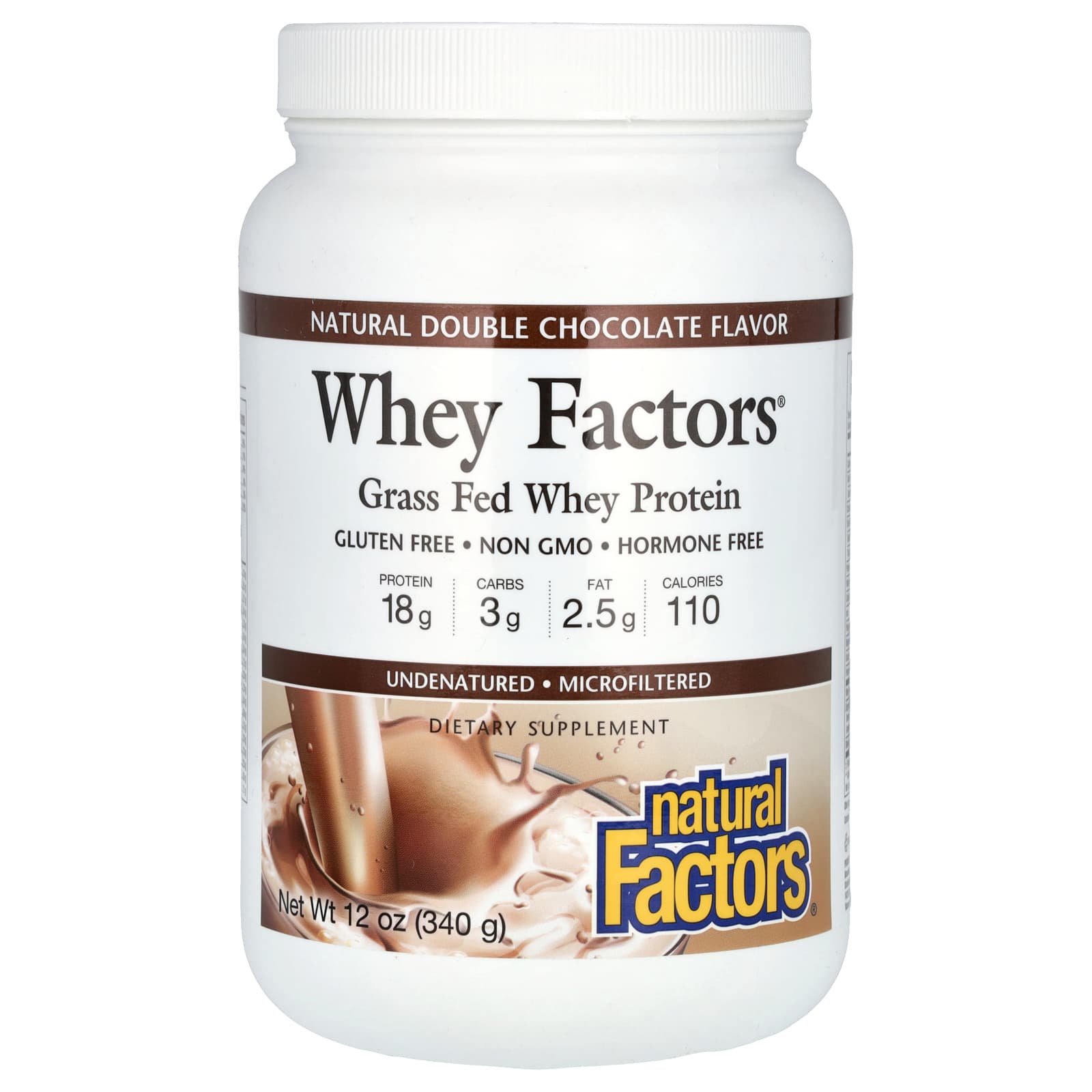 Natural Factors Whey Factors сывороточный протеин травяного откорма натуральный двойной шоколад 340 г 12 унций 3890₽