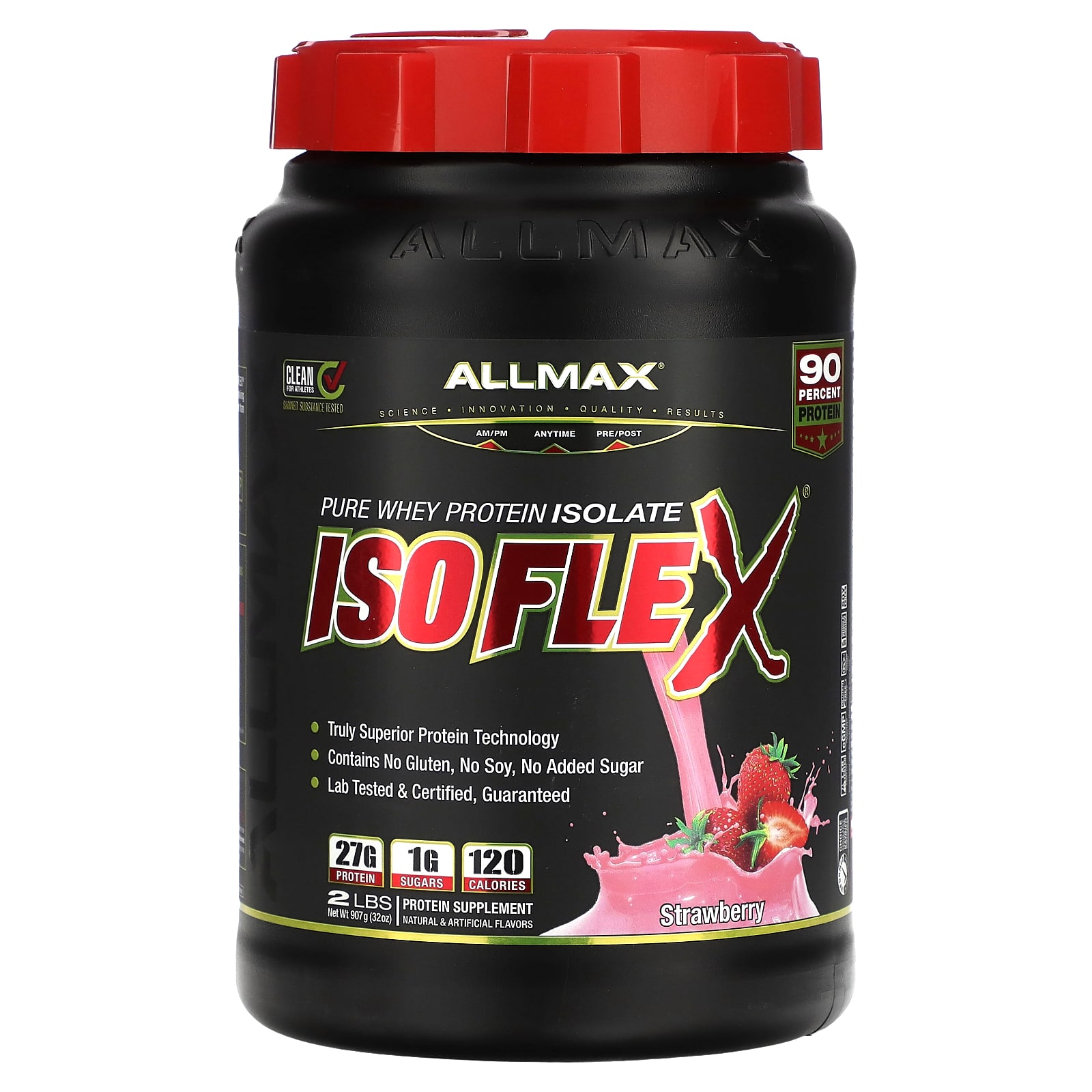 ALLMAX Isoflex чистый изолят сывороточного протеина клубника 907 г 2 фунта 9590₽