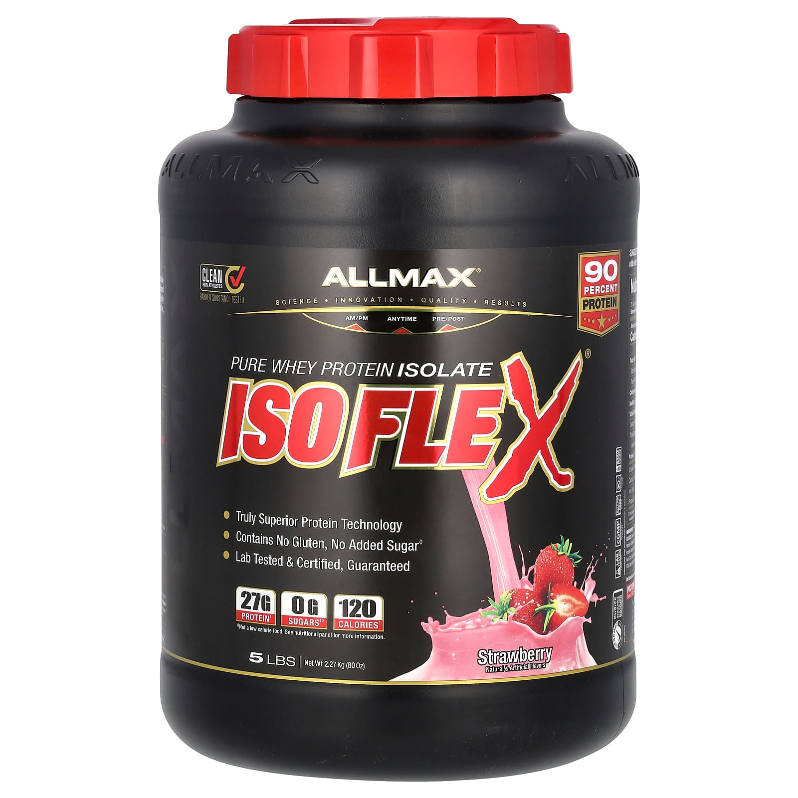 ALLMAX Isoflex 100 ультра чистый изолят сывороточного протеина технология ионной фильтрации клубника 5 фунтов 227 кг 20990₽