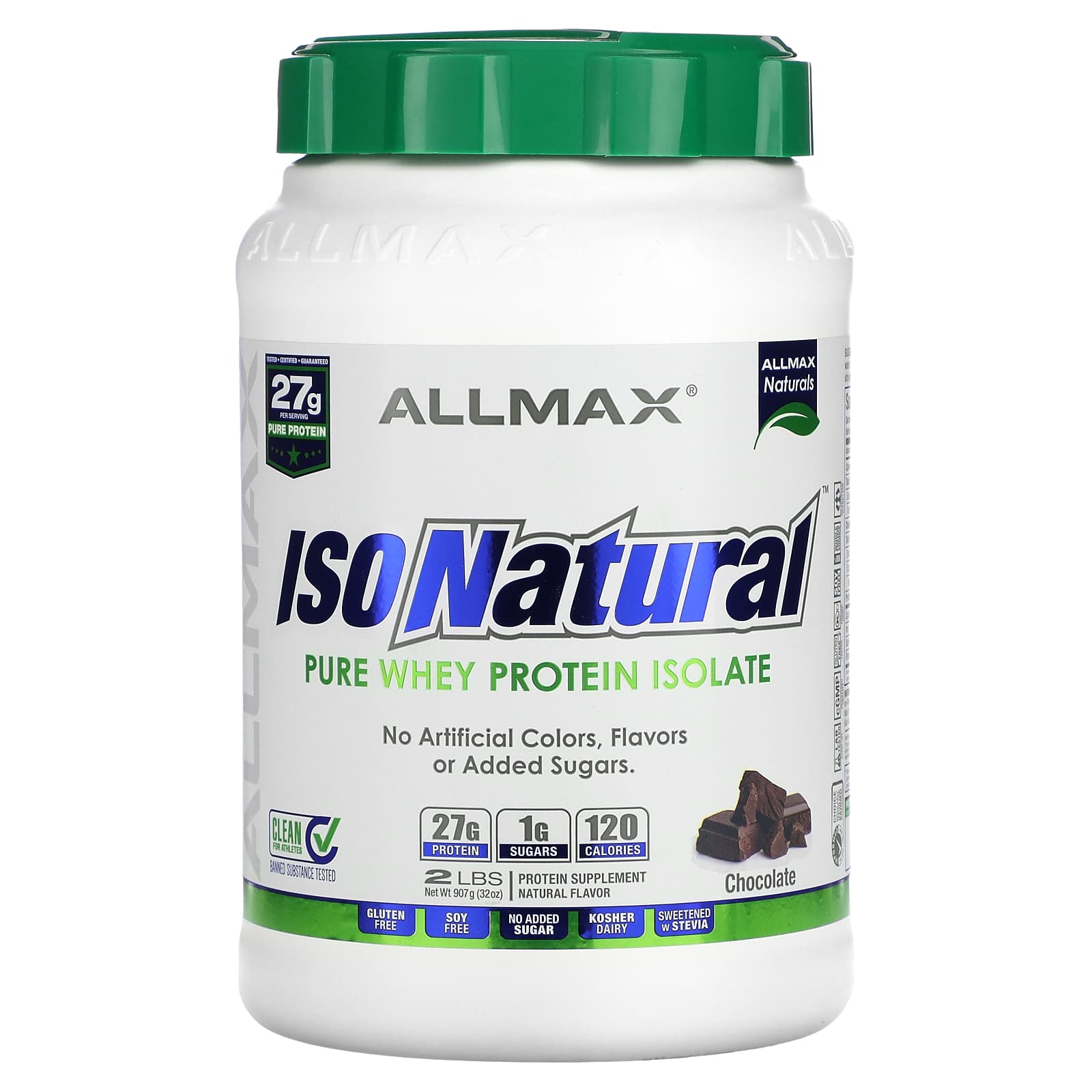 ALLMAX IsoNatural 100 ультра-чистый натуральный изолят сывороточного белка шоколадный 2 фунтов 907 г 11290₽