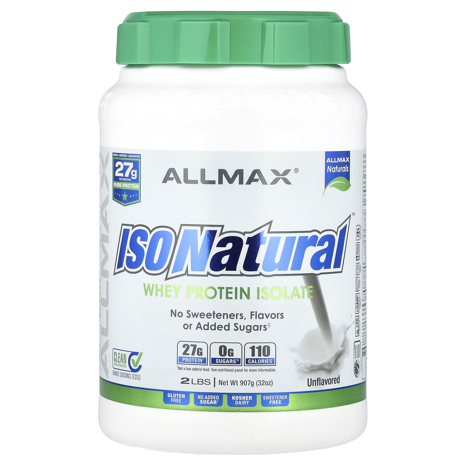 ALLMAX IsoNatural чистый изолят сывороточного протеина оригинальный без ароматизаторов 907 г 2 фунта 11290₽