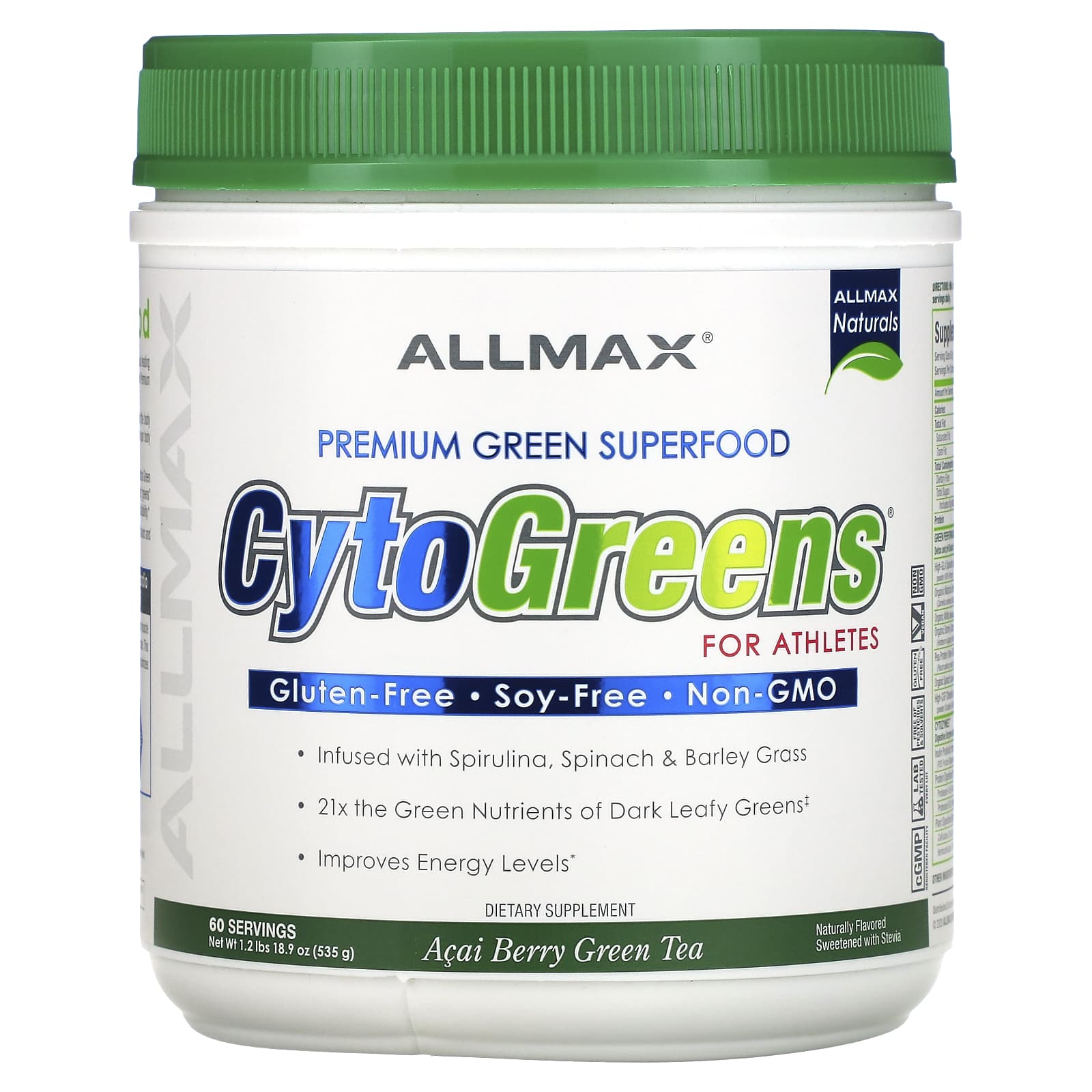 ALLMAX CytoGreens зеленый суперпродукт премиального качества для спортсменов зеленый чай с ягодами асаи 535 г 12 фунта 10890₽