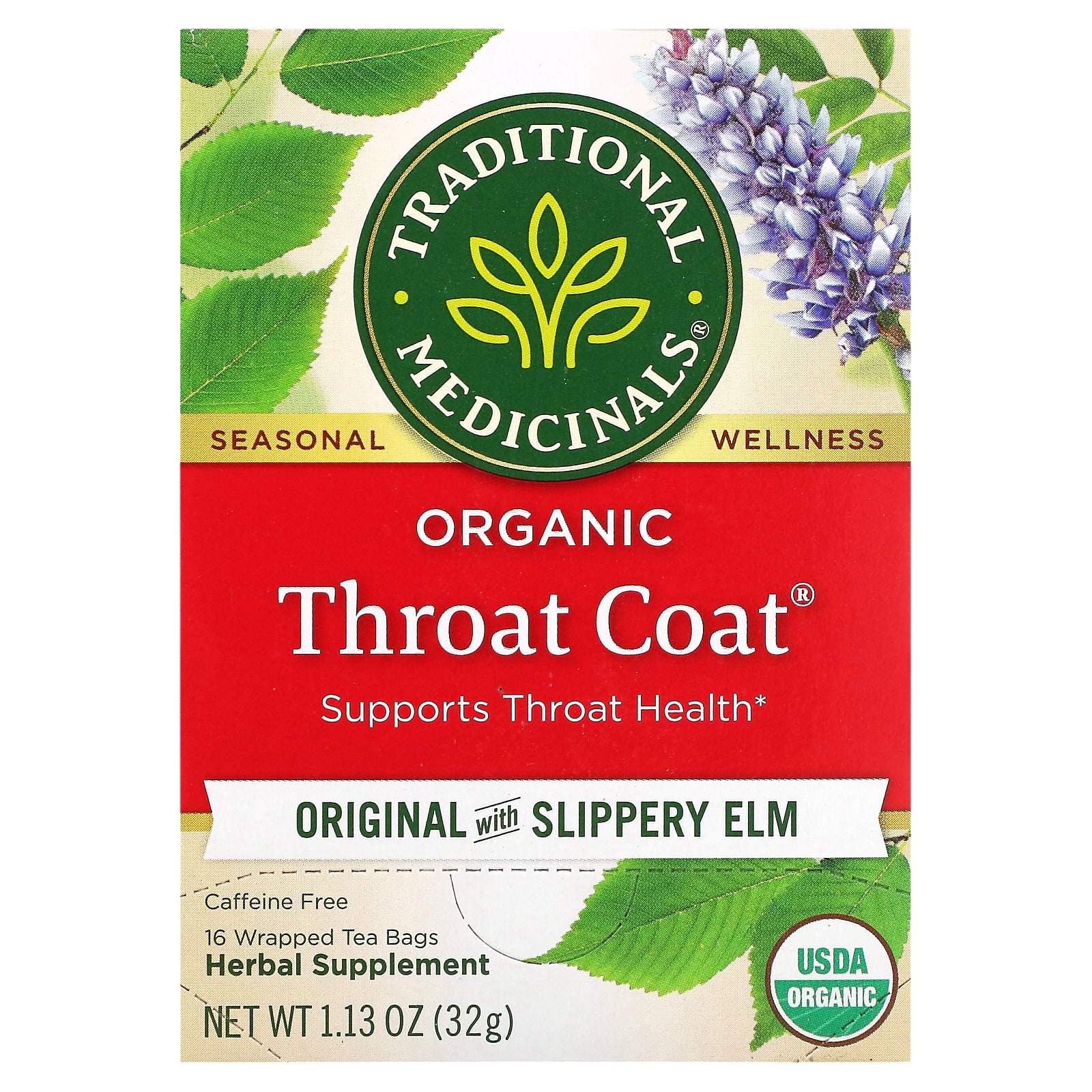Traditional Medicinals Throat Coat органический чай оригинальный со скользким вязом без кофеина 16 чайных пакетиков 32 г 113 унции 1790₽