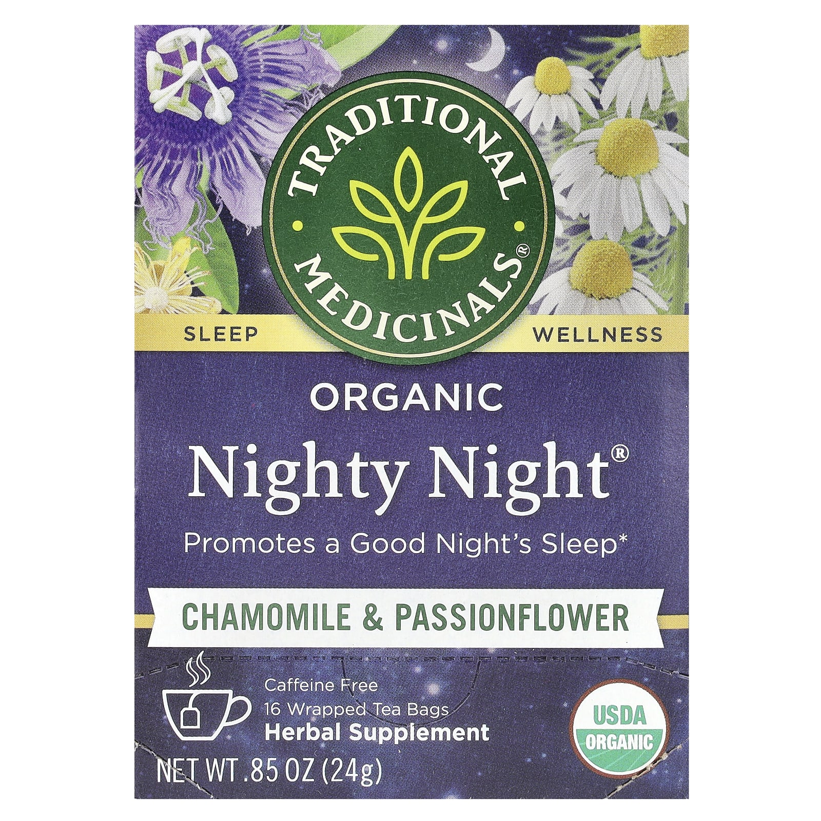 Traditional Medicinals Organic Nighty Night ромашка и пассифлора без кофеина 16 чайных пакетиков в упаковке 24 г 085 унции 1790₽