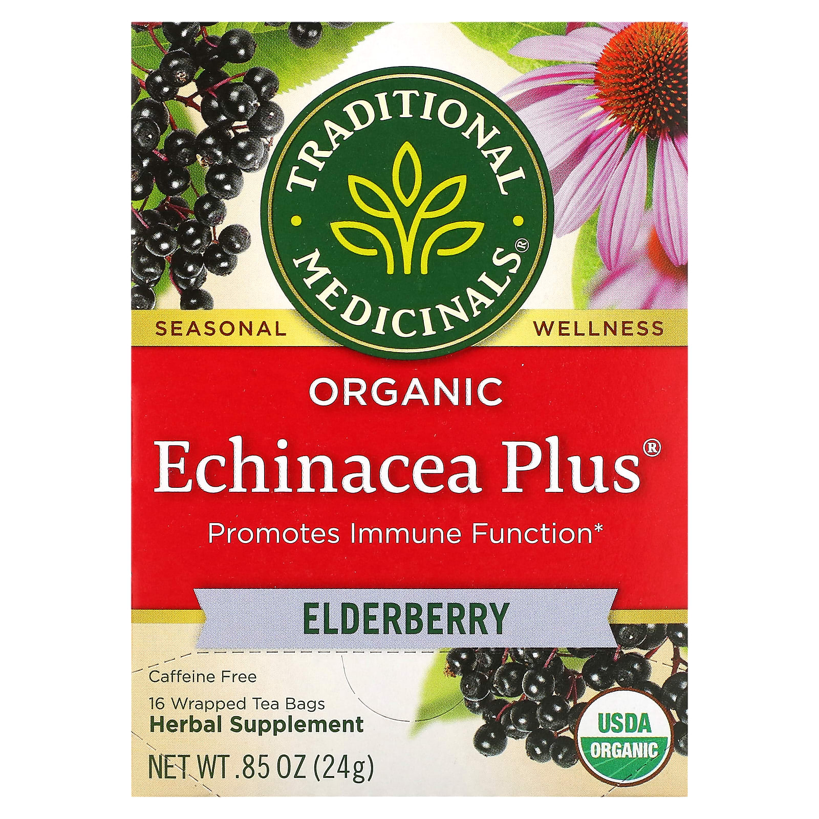 Traditional Medicinals Organic Echinacea Plus бузина без кофеина 16 чайных пакетиков в упаковке 24 г 085 унции 1790₽