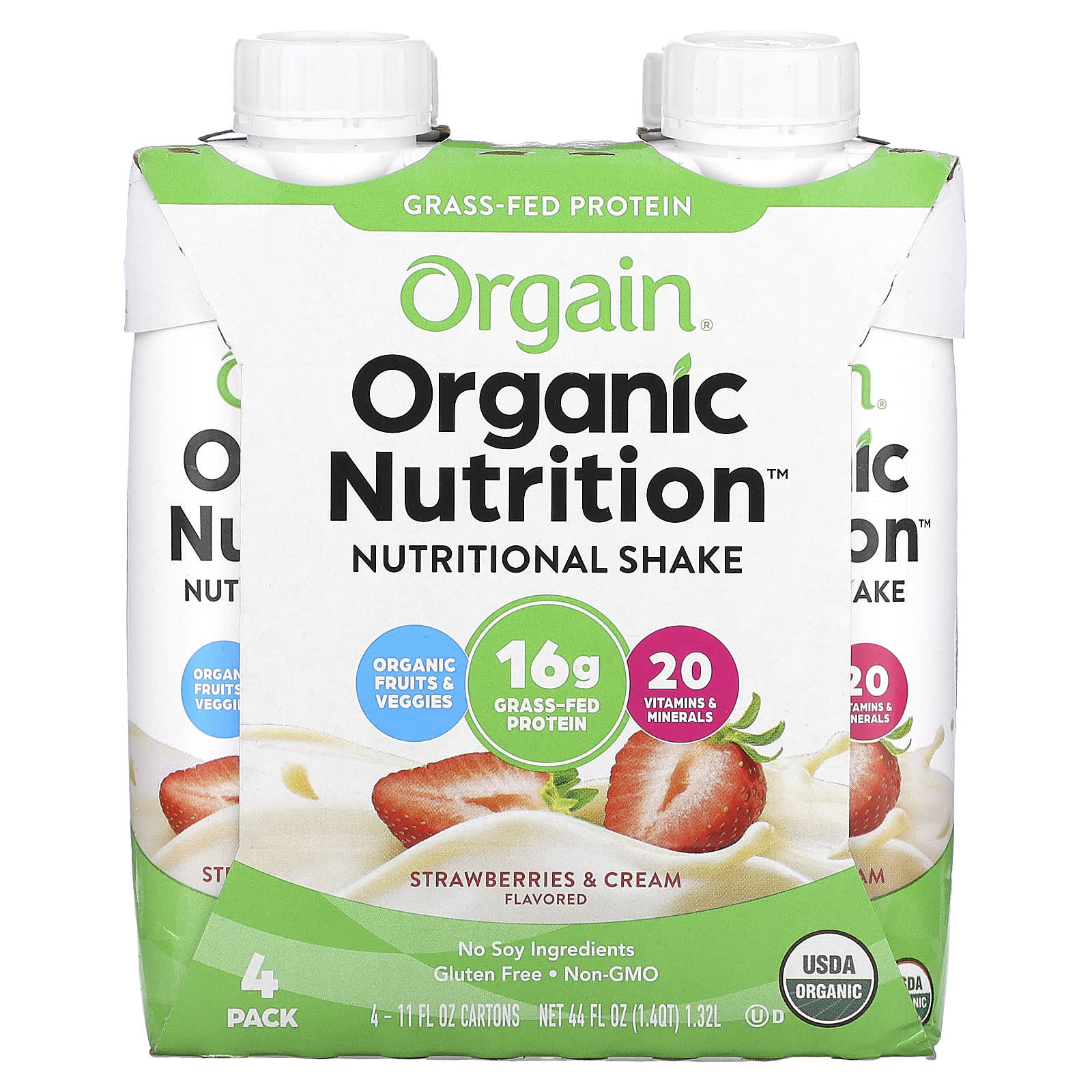 Orgain Organic Nutrition питательный коктейль клубника и сливки 4 упаковки по 330 мл 11 жидк Унций 2090₽