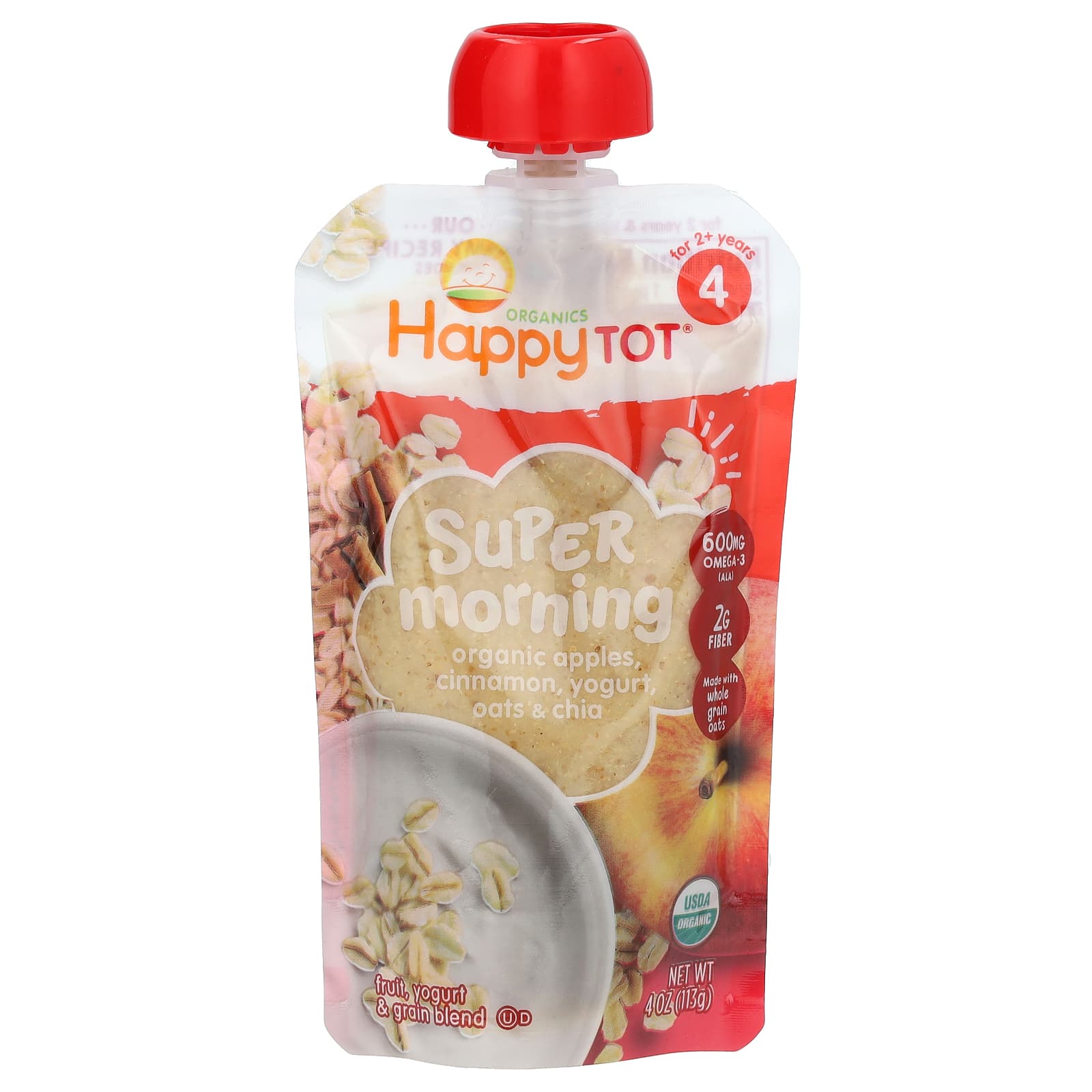 Happy Family Organics Happytot Super Morning этап 4 органические яблоки корица йогурт овес и суперчайя 113 г 4 унции 1390₽