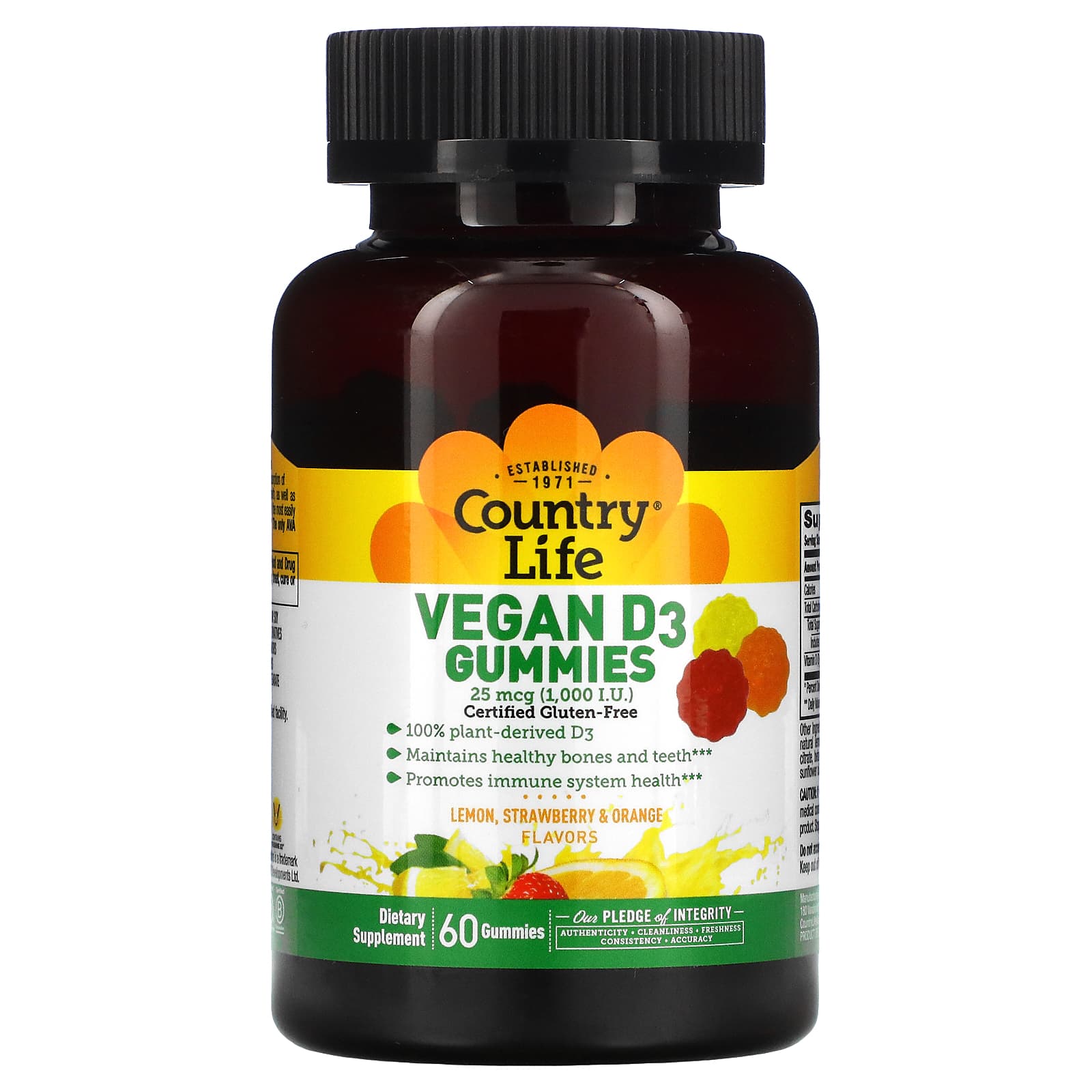 Country Life Vegan D3 Gummies Lemon Strawberry - Orange Flavors 1000 IU 60 Gummies 3390₽