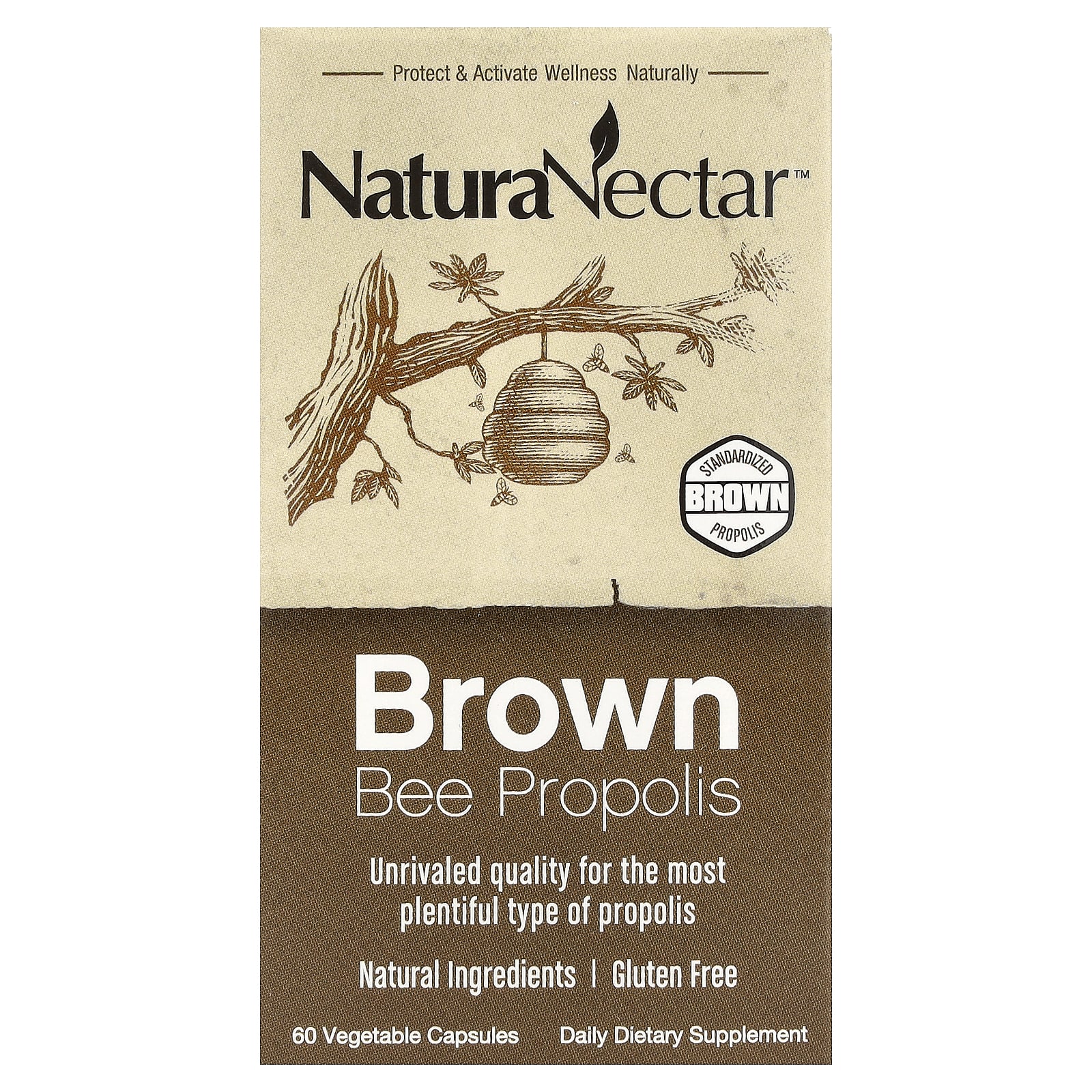 NaturaNectar, Brown Bee Propolis, 60 вегетарианских капсул