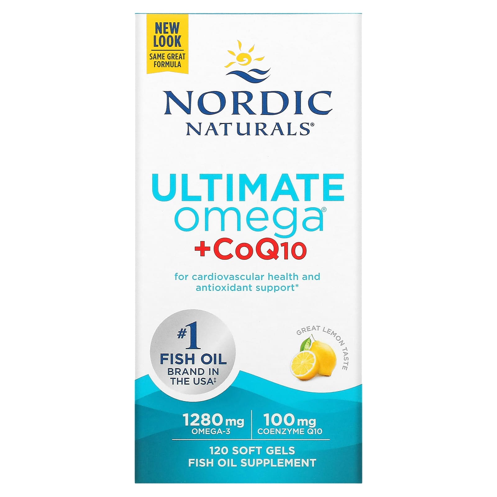 Nordic Naturals Ultimate Omega CoQ10 высокоэффективные омега-3 кислоты с коэнзимом Q10 со вкусом лимона 1280 мг 120 капсул 640 мг в 1 капсуле 11990₽