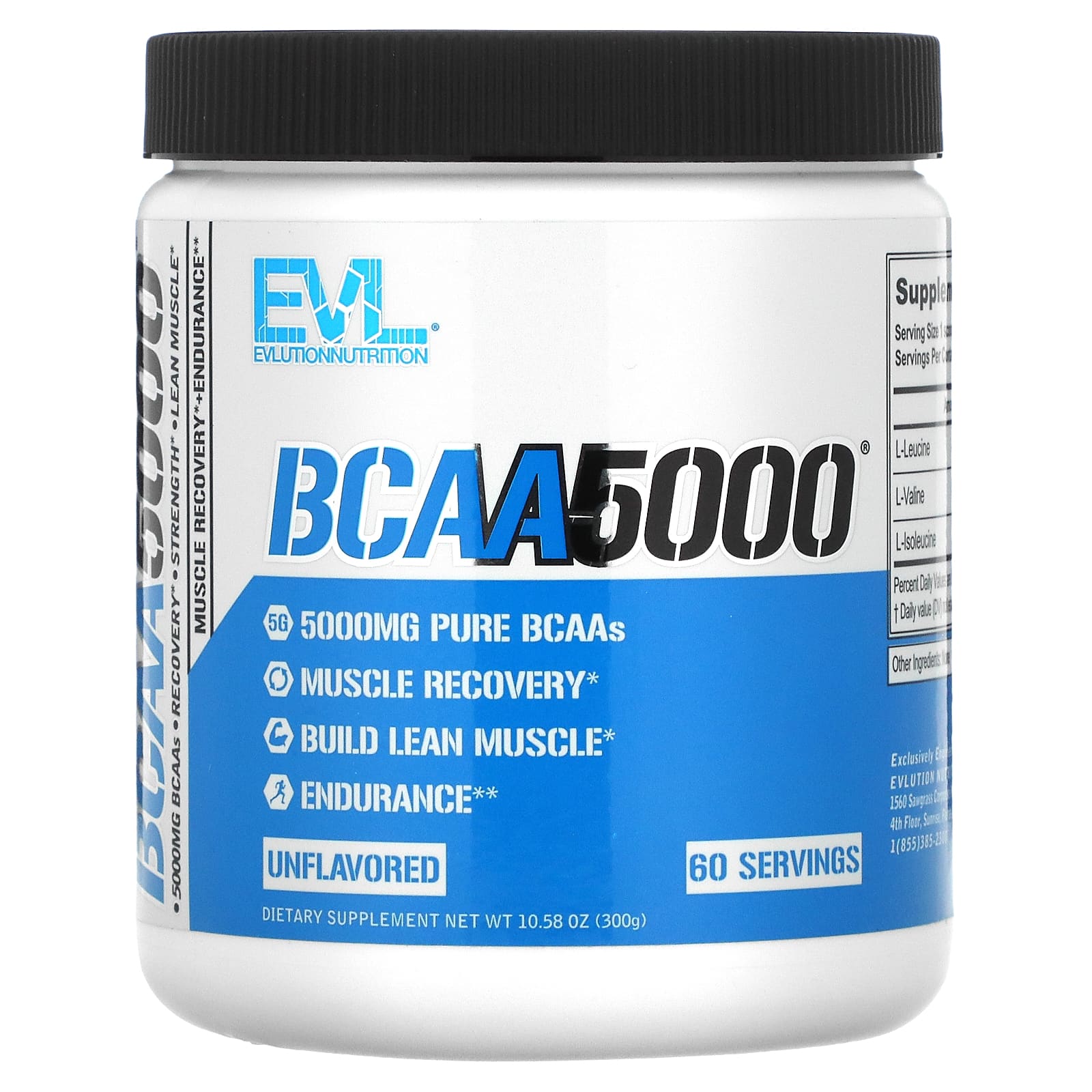 EVLution Nutrition BCAA5000 без вкусовых добавок 300 г 1058 унции 2590₽