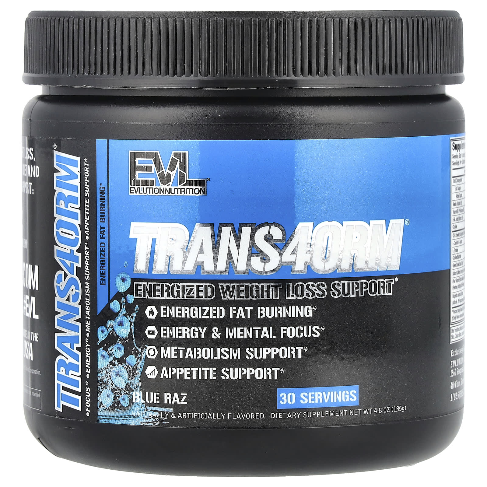 EVLution Nutrition Trans4orm активная поддержка для снижения веса со вкусом голубой малины 144 г 510 унции 2290₽