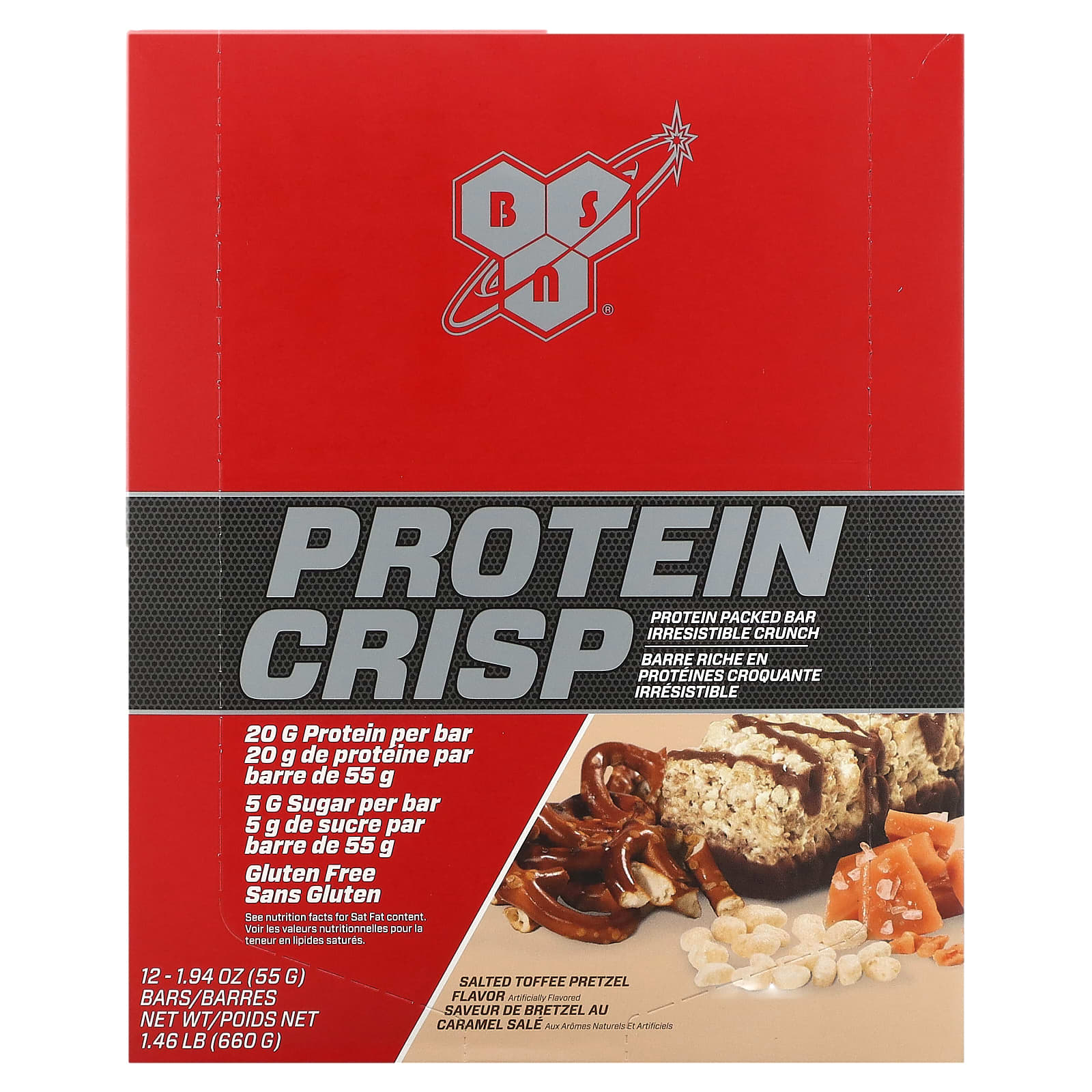BSN Protein Crisp протеиновый батончик крендельки с соленой карамелью 12 батончиков 57 г 201 унции 5390₽