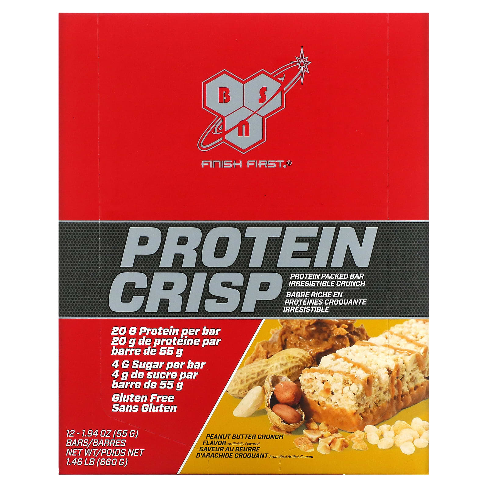 BSN Protein Crisp кранч с арахисовой пастой 12 батончиков 56 г 197 унции каждый 5390₽