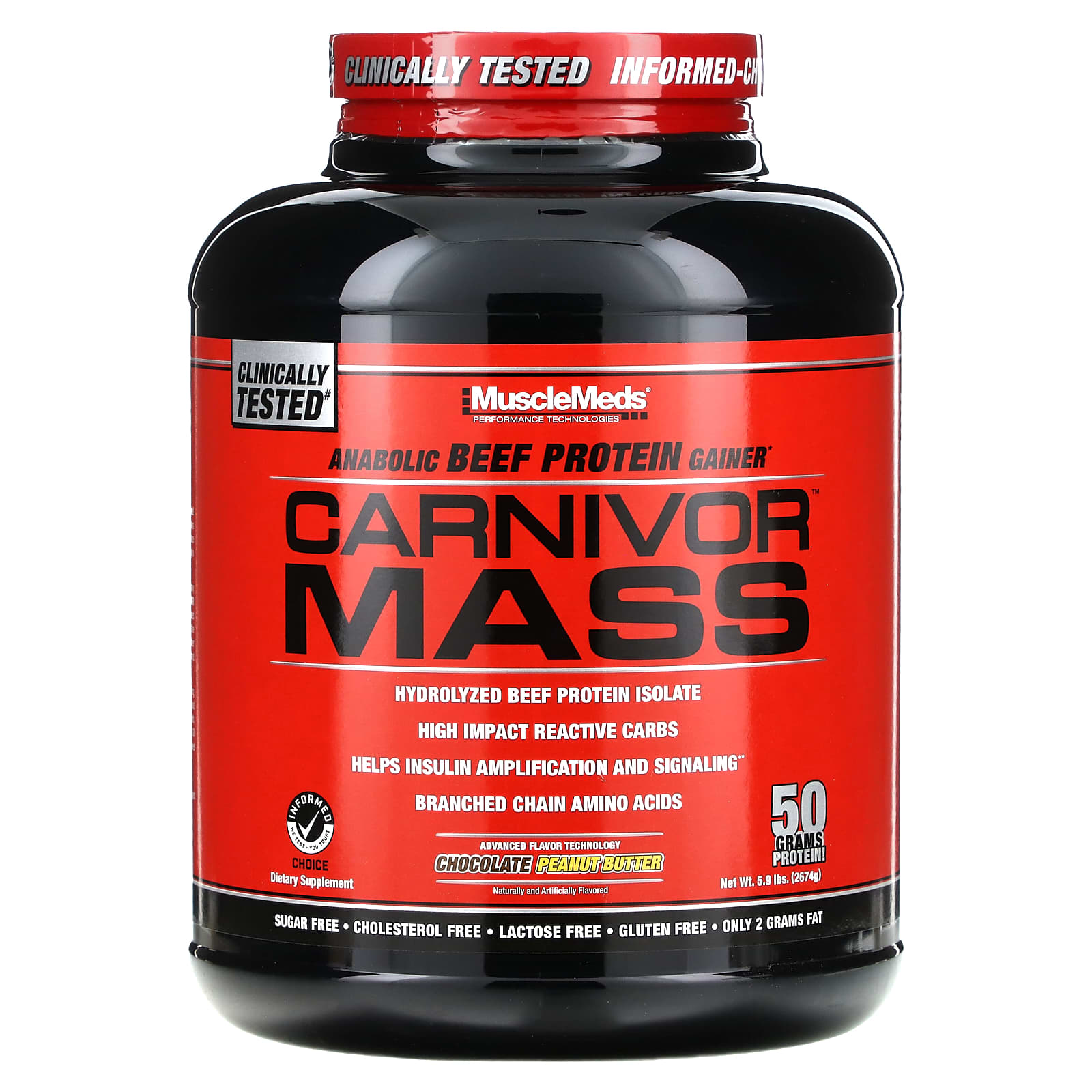 MuscleMeds Carnivor Mass анаболический гейнер с говяжьим протеином шоколад и арахисовое масло 2674 г 59 фунта 10190₽