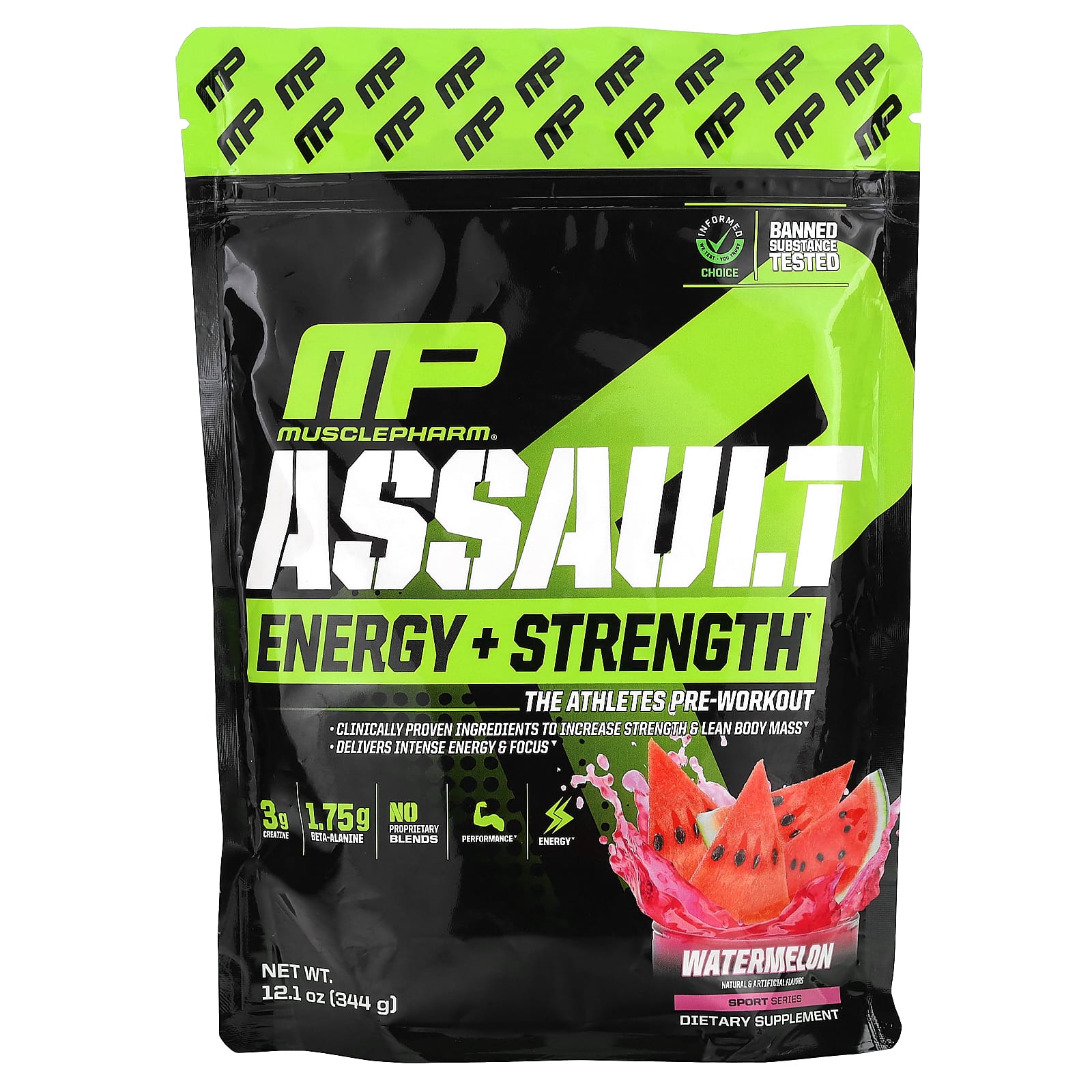 MusclePharm Assault Energy Strength предтренировочный комплекс со вкусом арбуза 344 г 121 унции 6690₽