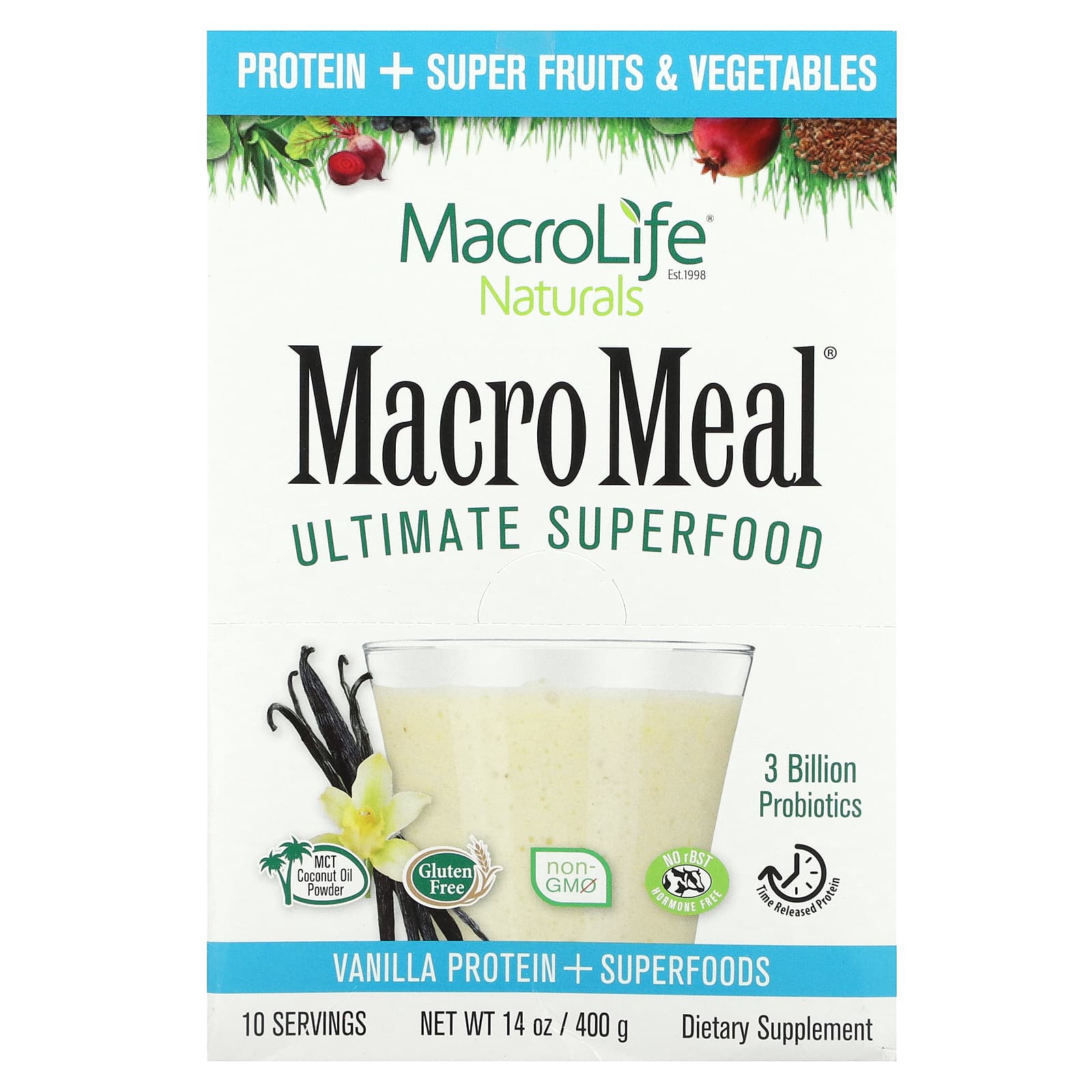 Macrolife Naturals MacroMeal суперфуд ваниль 10 пакетиков по 40 г 14 унции 3890₽