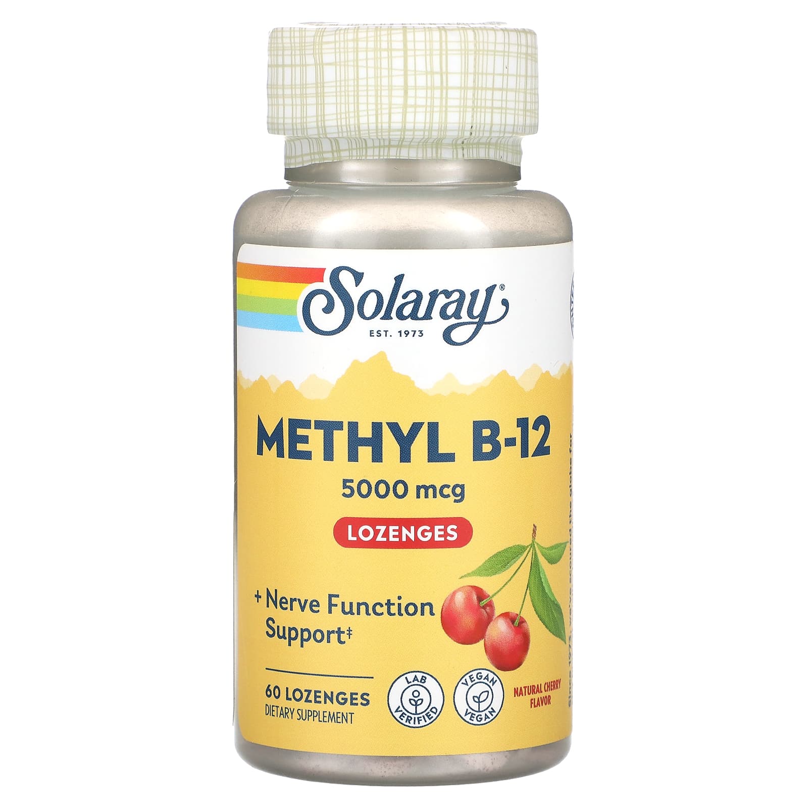 Solaray Mega Potency Methyl B-12 натуральный вишневый вкус 5000 мкг 60 лепешек 4390₽