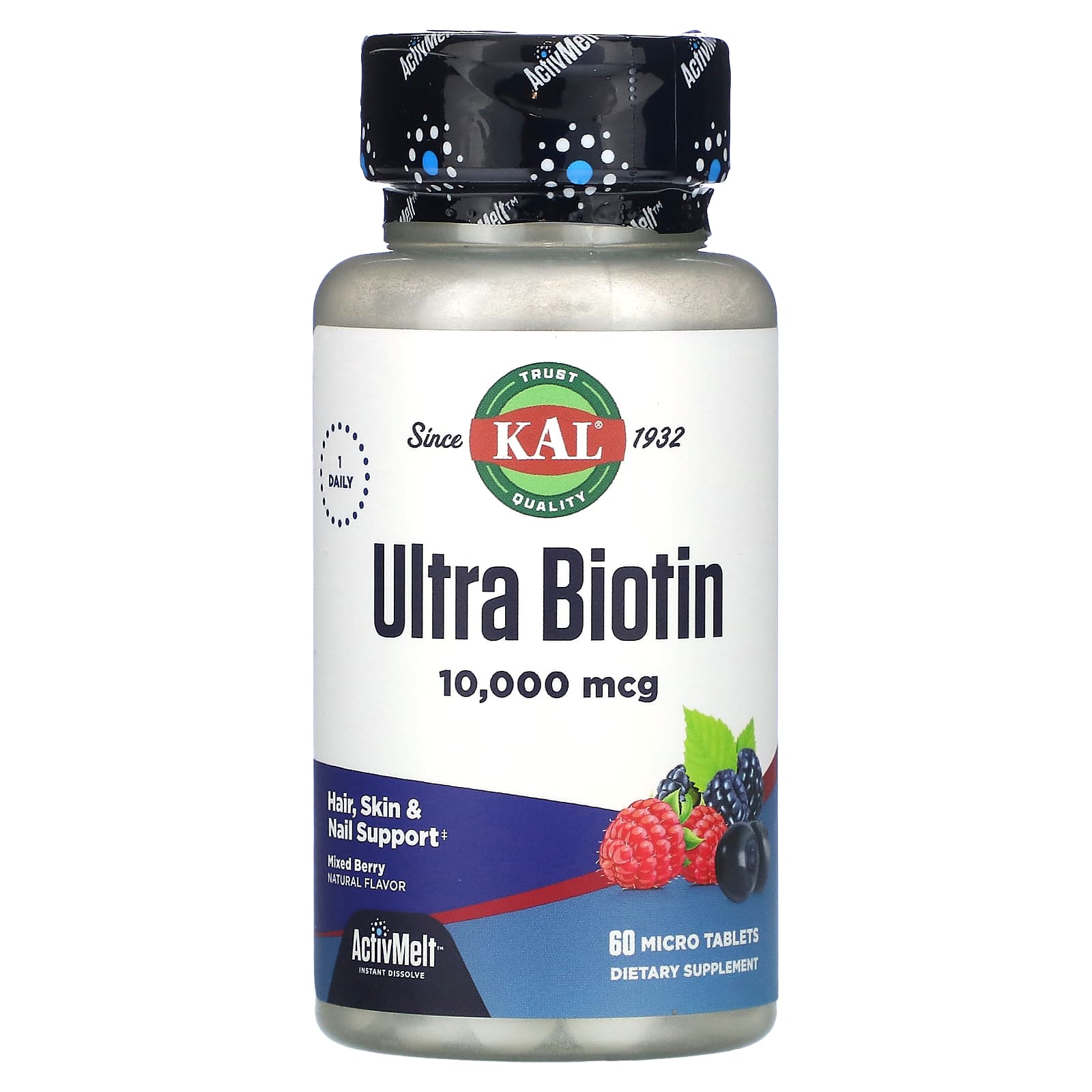 KAL Ultra Biotin ActivMelt биотин со вкусом ягодного ассорти 10 000 мкг 60 микротаблеток 3390₽