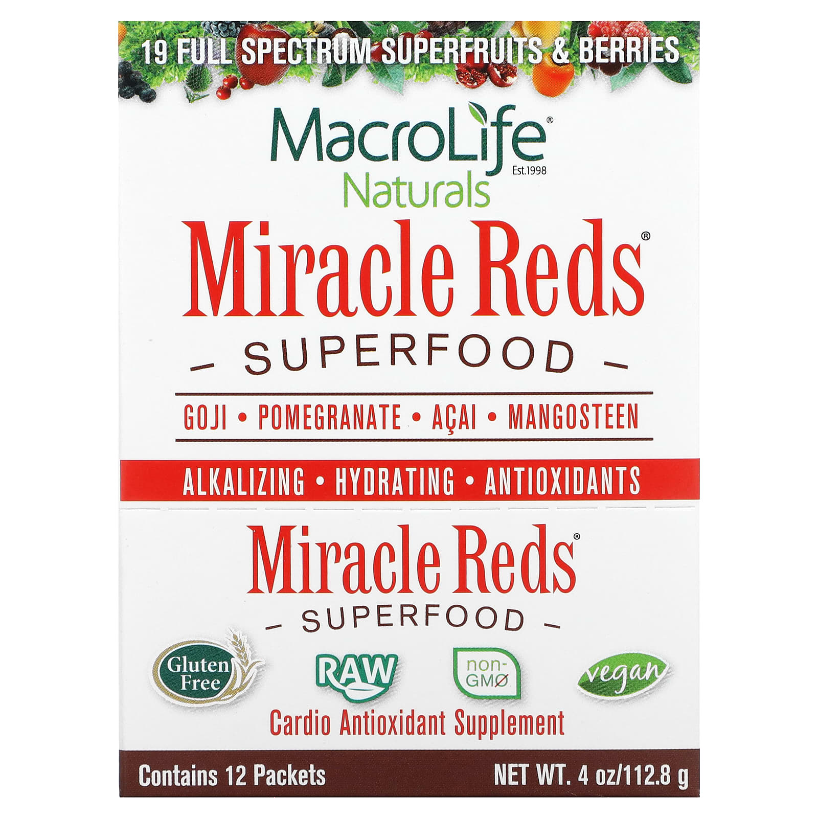 Macrolife Naturals Miracle Reds суперфуд годжи гранат асаи мангостан 12 пакетиков по 95 г 03 унции 6790₽