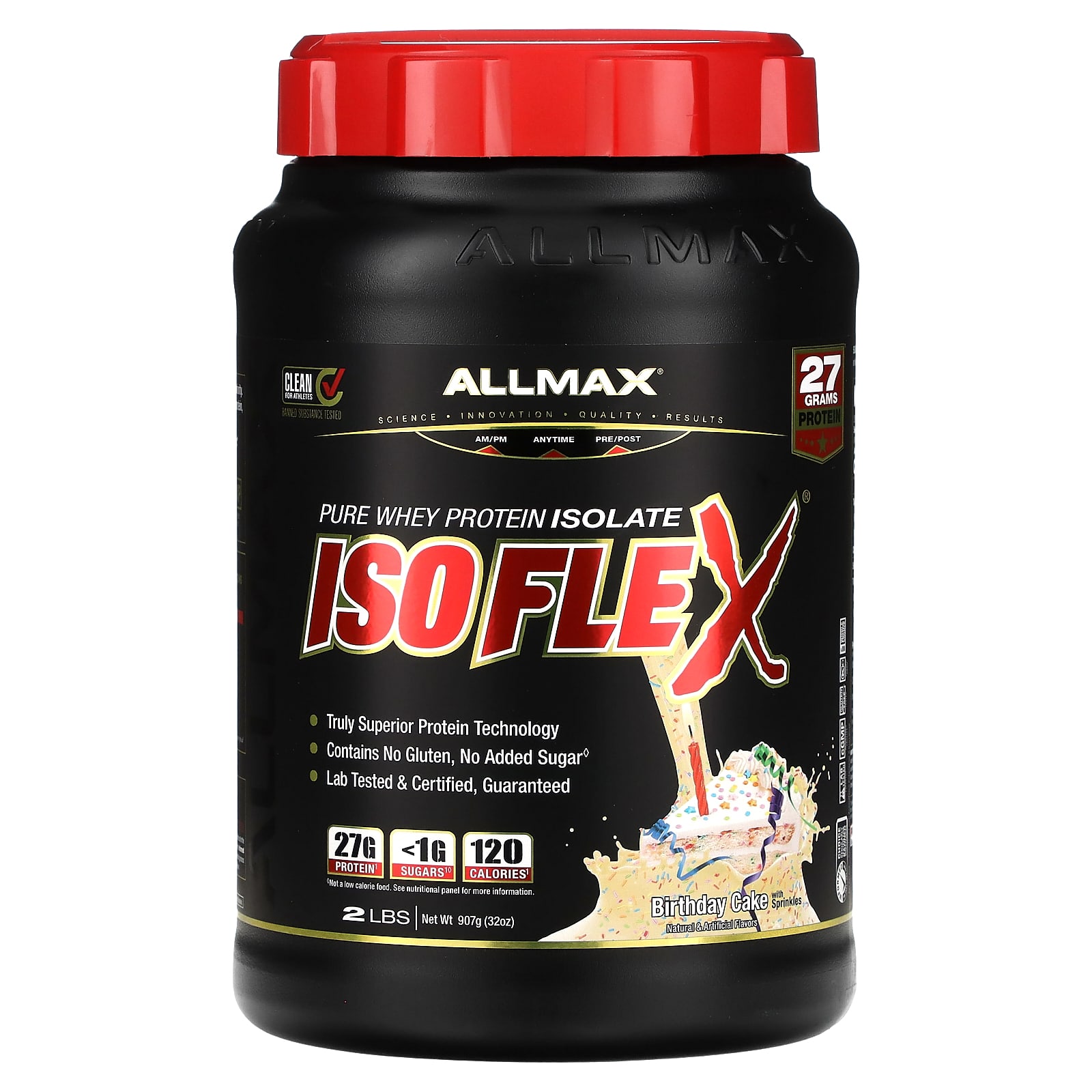 ALLMAX ISOFLEX чистый изолят сывороточного протеина праздничный торт с посыпкой 907 г 2 фунта 10090₽