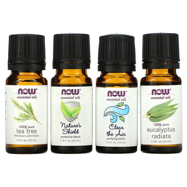 NOW Foods, Набор эфирных масел для гармонизации сезонных изменений, 4 бутылки, 1/3 жидкой унции (10 мл) каждая.