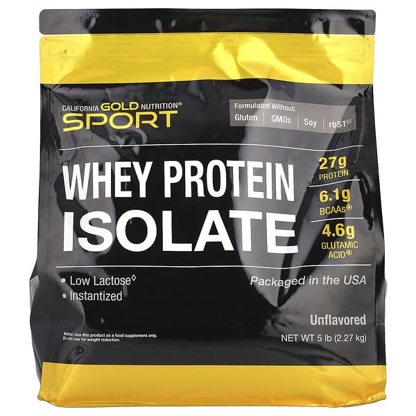California Gold Nutrition, Sport, изолят сывороточного протеина, без добавок, 2,27 кг (5 фунтов)