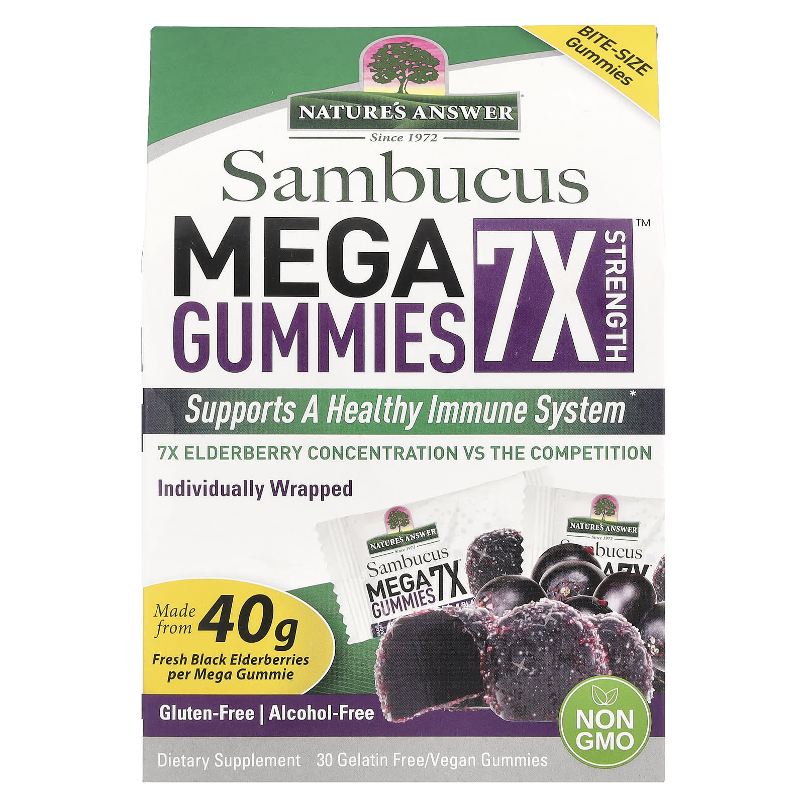 Natures Answer Sambucus Mega Gummies 7X Strength черная бузина 30 вегетарианских жевательных мармеладок без желатина 4990₽