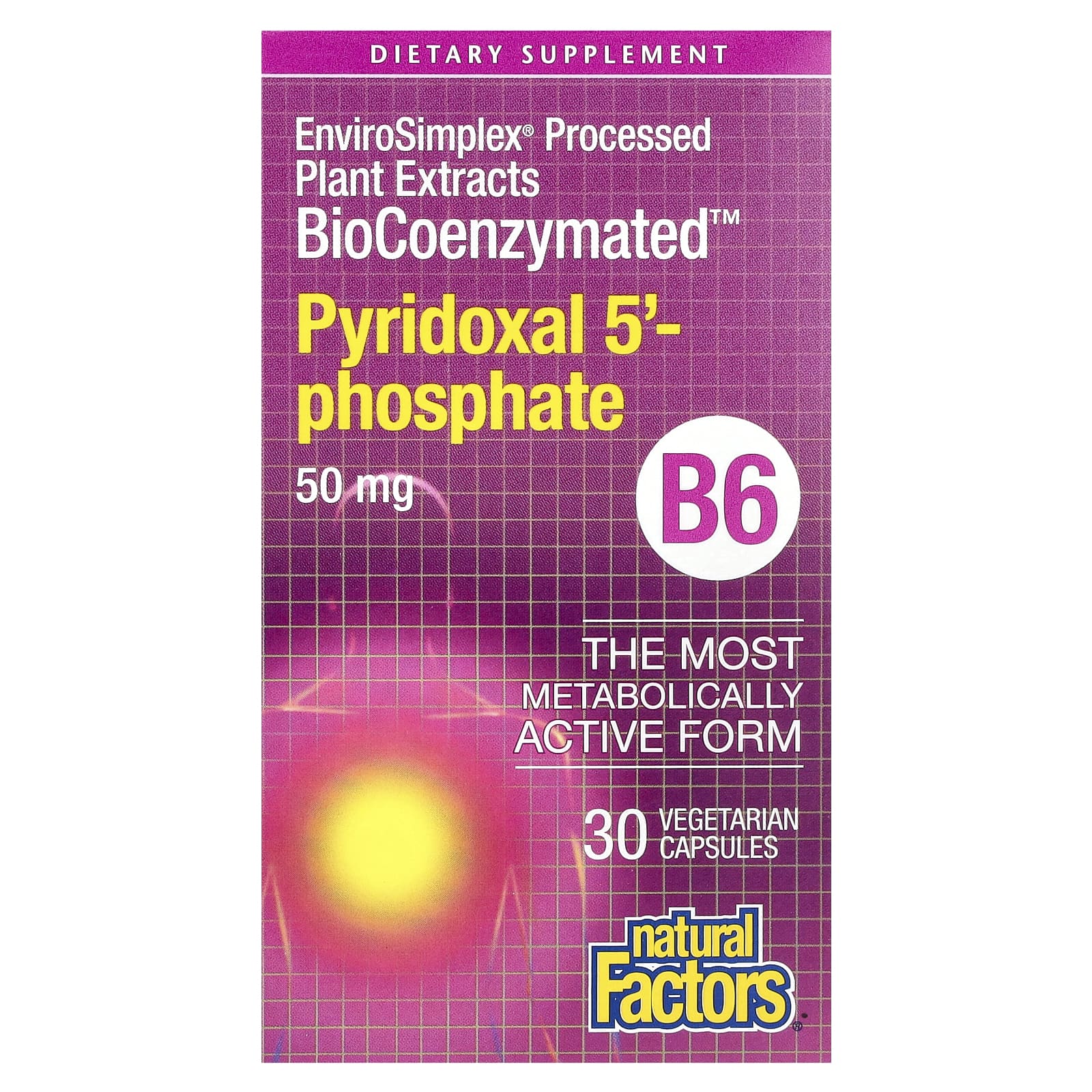 Natural Factors BioCoenzymated B6 пиридоксал-5-фосфат 50 мг 30 вегетарианских капсул 1790₽