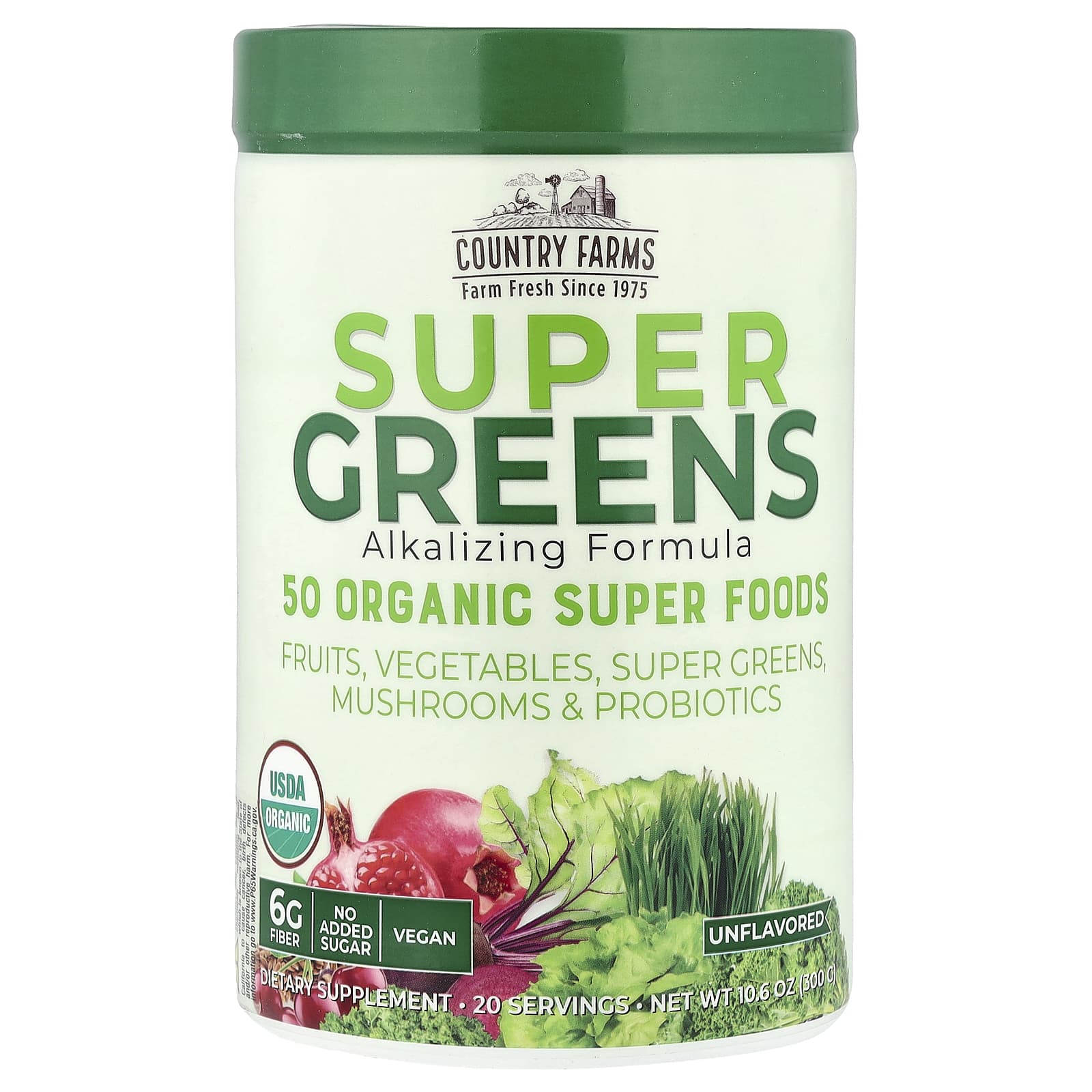 Country Farms, Super Greens, подщелачивающая формула, без добавок, 300 г (10,6 унции)