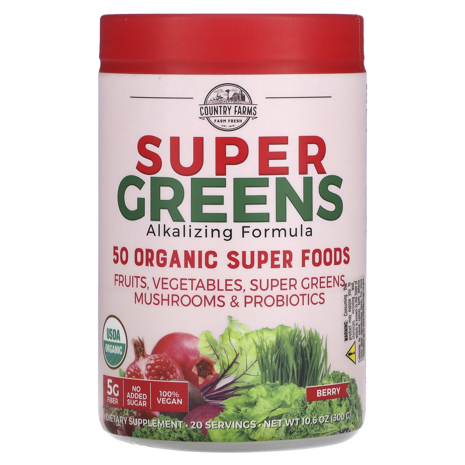 Country Farms Super Greens подщелачивающая формула ягоды 300 г 106 унции 3790₽