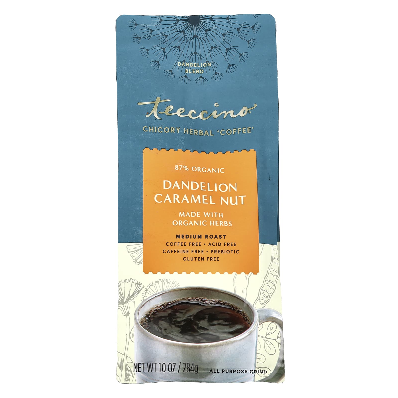 Teeccino травяной кофе из цикория средней прожарки с одуванчиком с карамельно-ореховым вкусом без кофеина 284 г 10 унций 2890₽