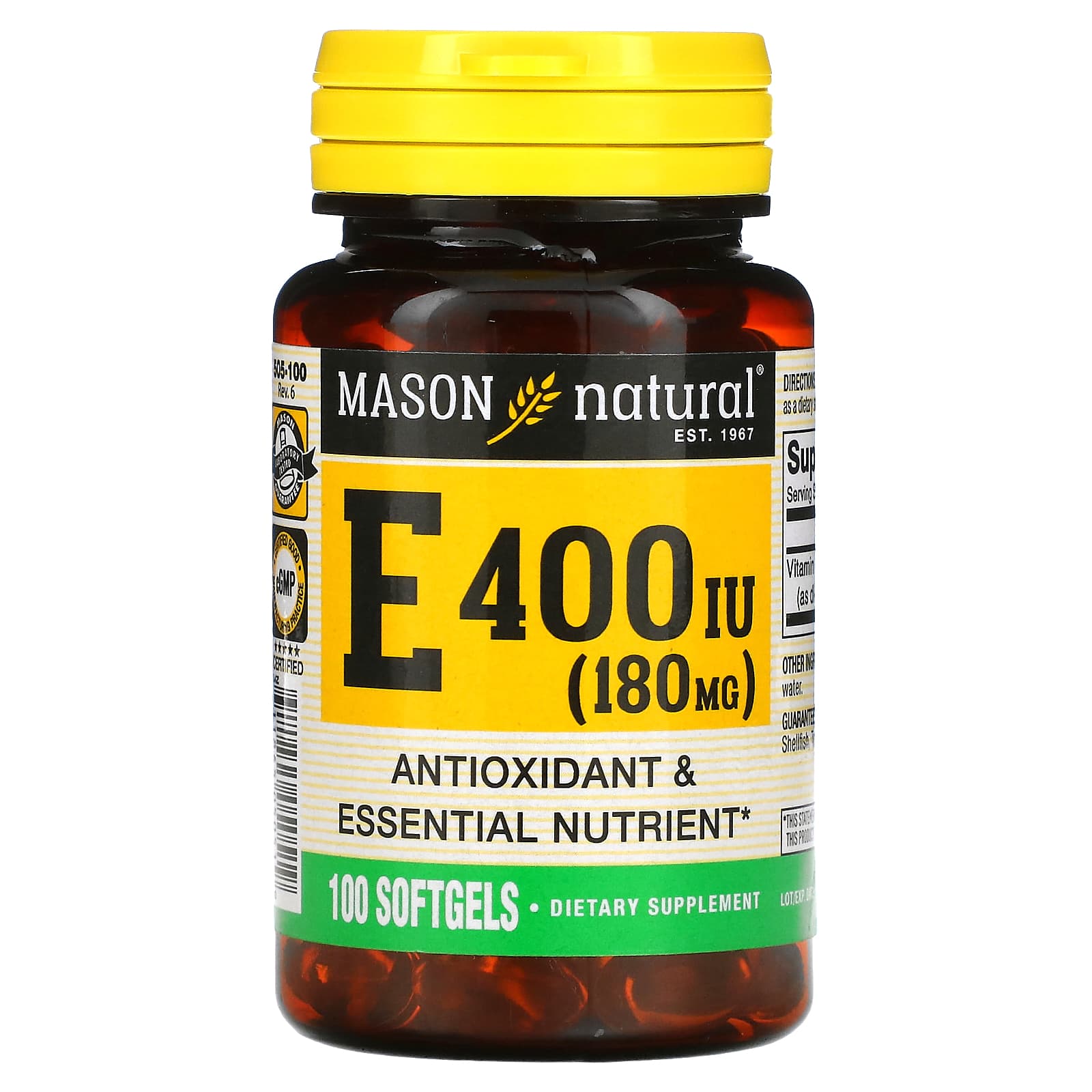 Mason Natural витамин E 180 мг 400 МЕ 100 мягких таблеток 1890₽