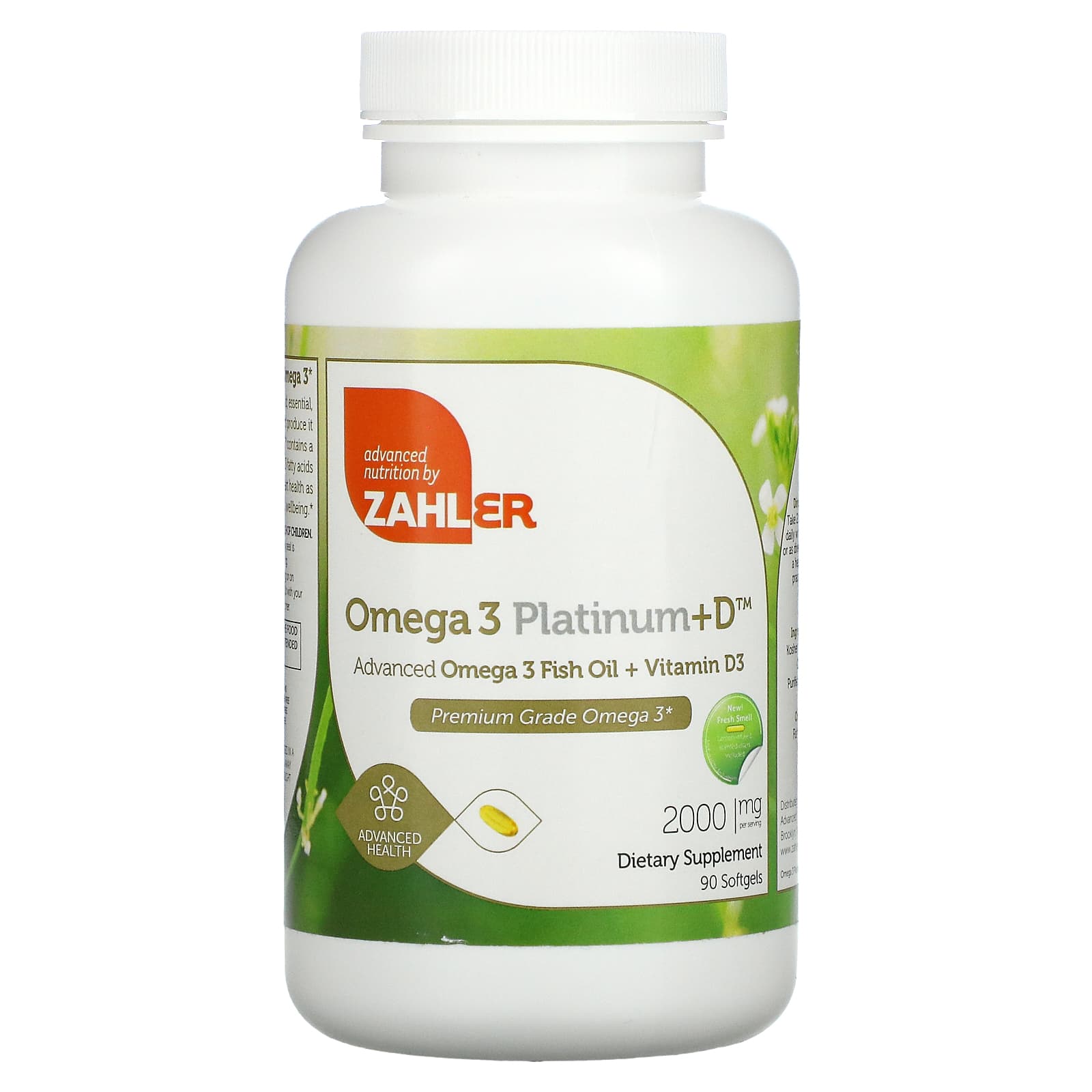 Zahler Omega 3 PlatinumD усовершенствованный рыбий жир с омега-3 и витамином D3 2000 мг 90 капсул 1000 мг на капсулу 5790₽