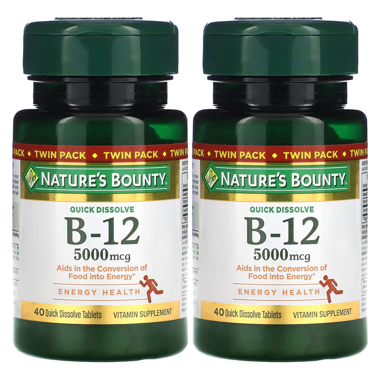 Natures Bounty Витамин B12 Twin Pack натуральный вишневый вкус 5000 мкг 40 быстрорастворимых таблеток 2790₽