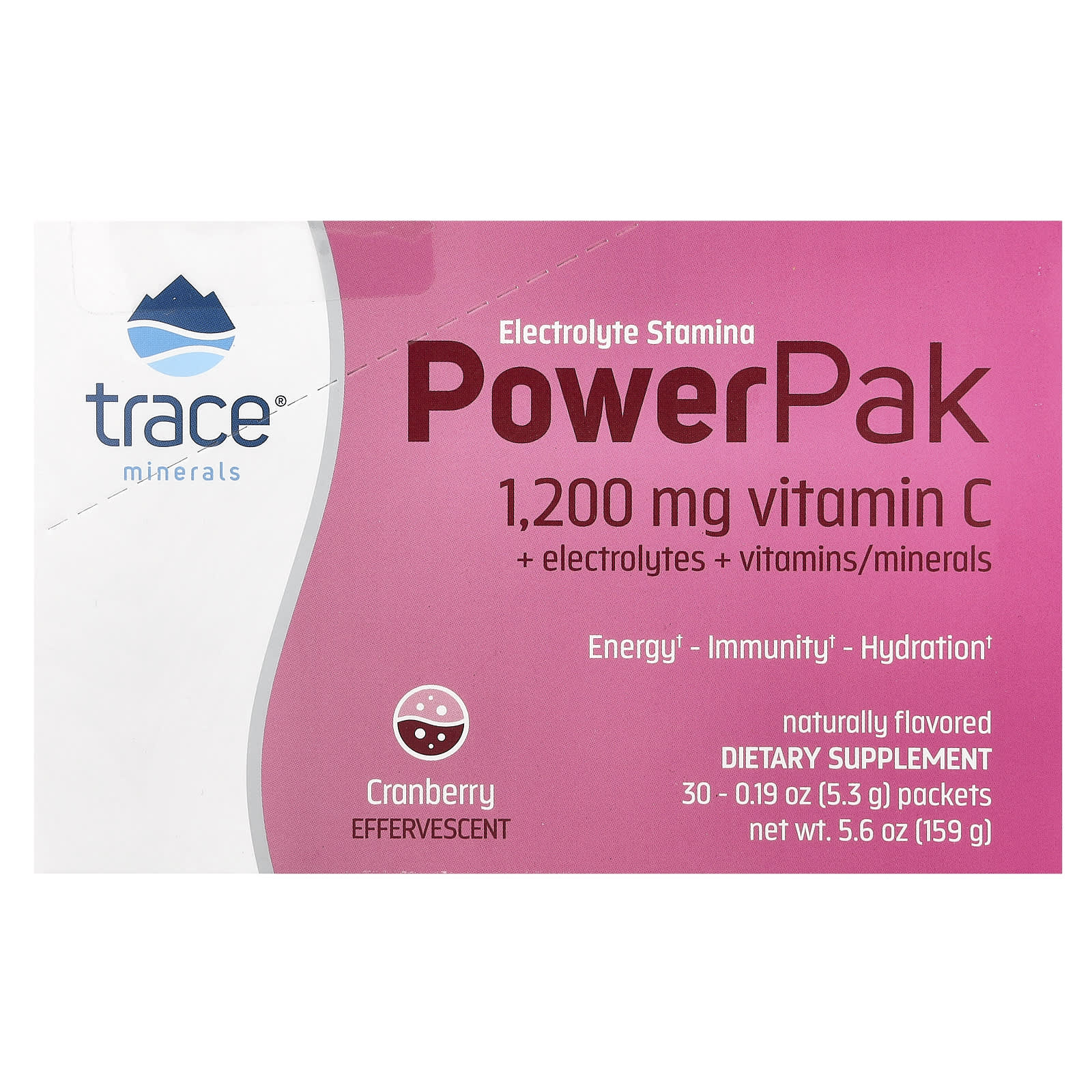 Trace Minerals электролит для повышения выносливости PowerPak со вкусом клюквы 30 пакетиков по 53 г 019 унции 3390₽