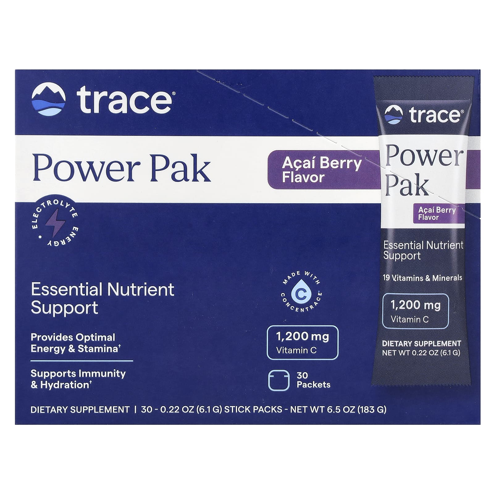 Trace Minerals электролит для повышения выносливости PowerPak со вкусом ягод асаи 30 пакетиков по 52 г 018 унции 3390₽