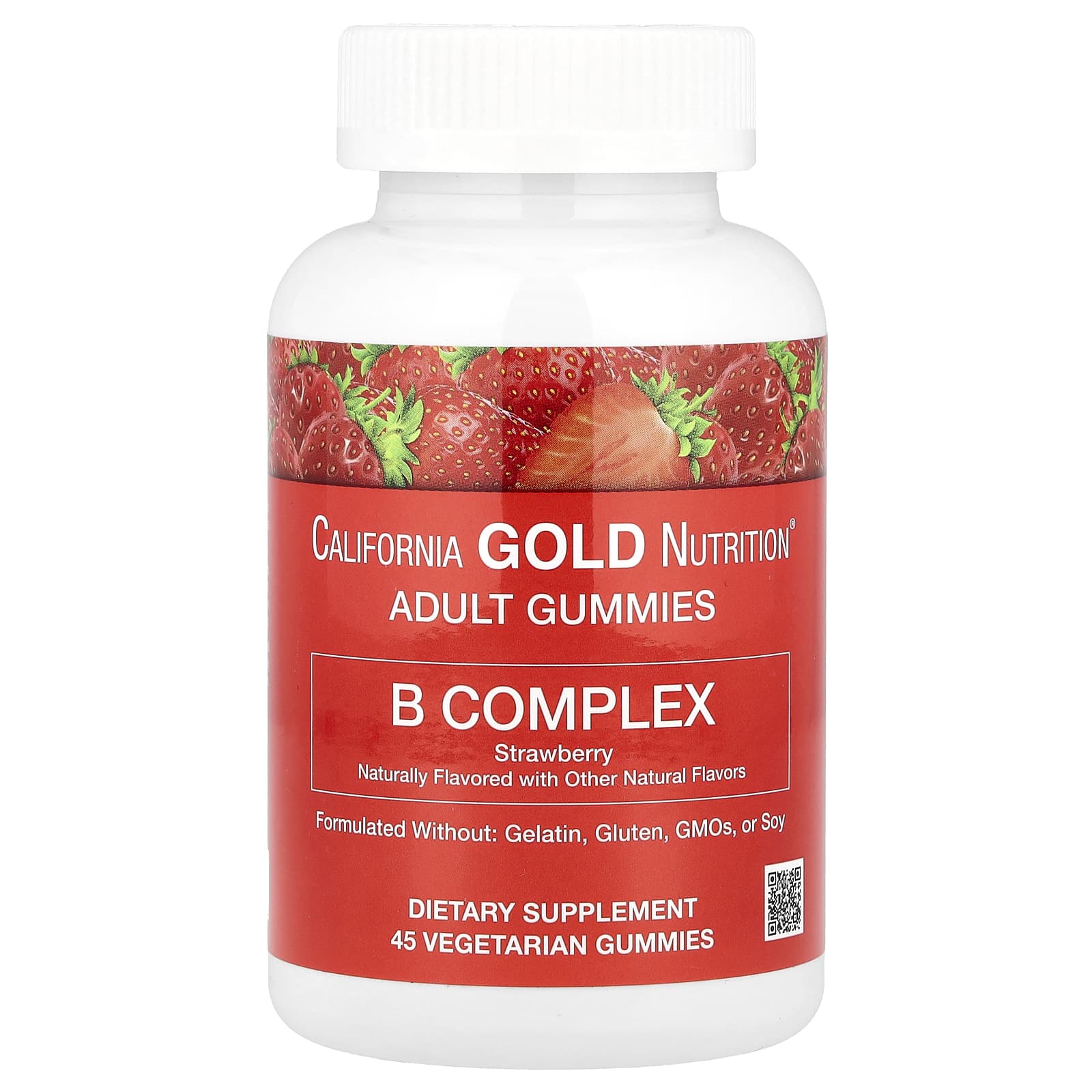 California Gold Nutrition жевательные таблетки с комплексом витаминов группы B клубника 45 вегетарианских жевательных таблеток 1690₽