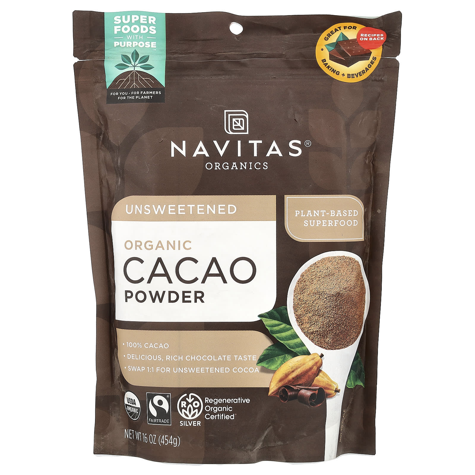 Navitas Organics Органический порошок какао несладкий 454 г 16 унций 3890₽