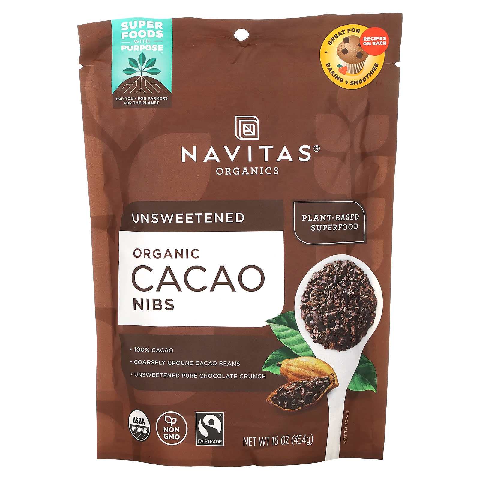 Navitas Organics Органические кусочки какао-бобов 454 г 4190₽