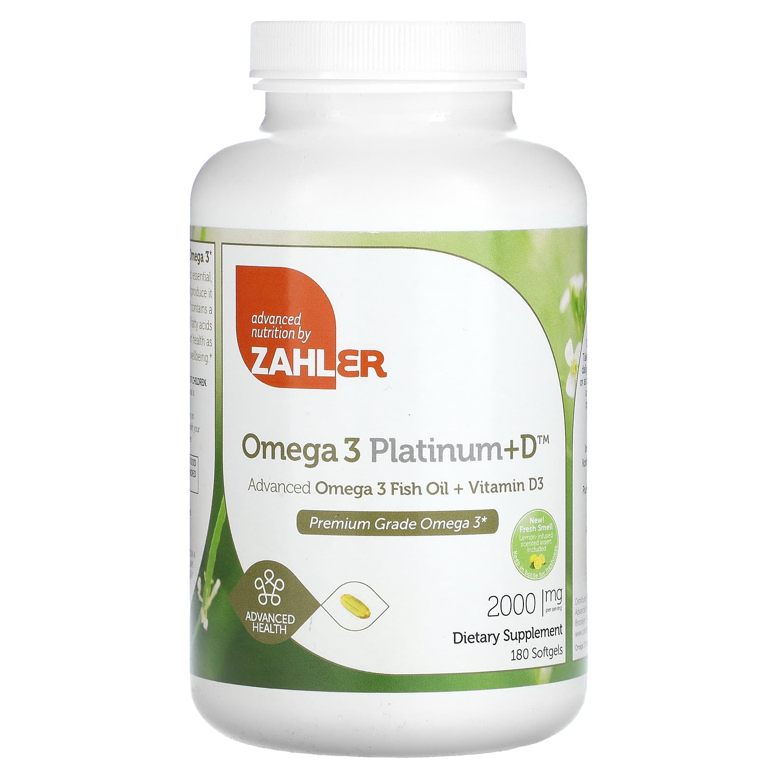 Zahler Omega 3 PlatinumD улучшенный рыбий жир с омега-3 и витамином D3 2000 мг 180 мягких таблеток 1000 мг на капсулу 9490₽