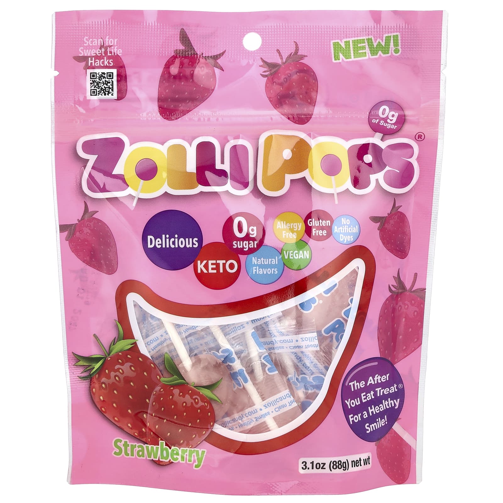 Zollipops The Clean Teeth Pops ZolliPops леденцы с клубничным вкусом 15 шт 88 г 31 унции 1690₽