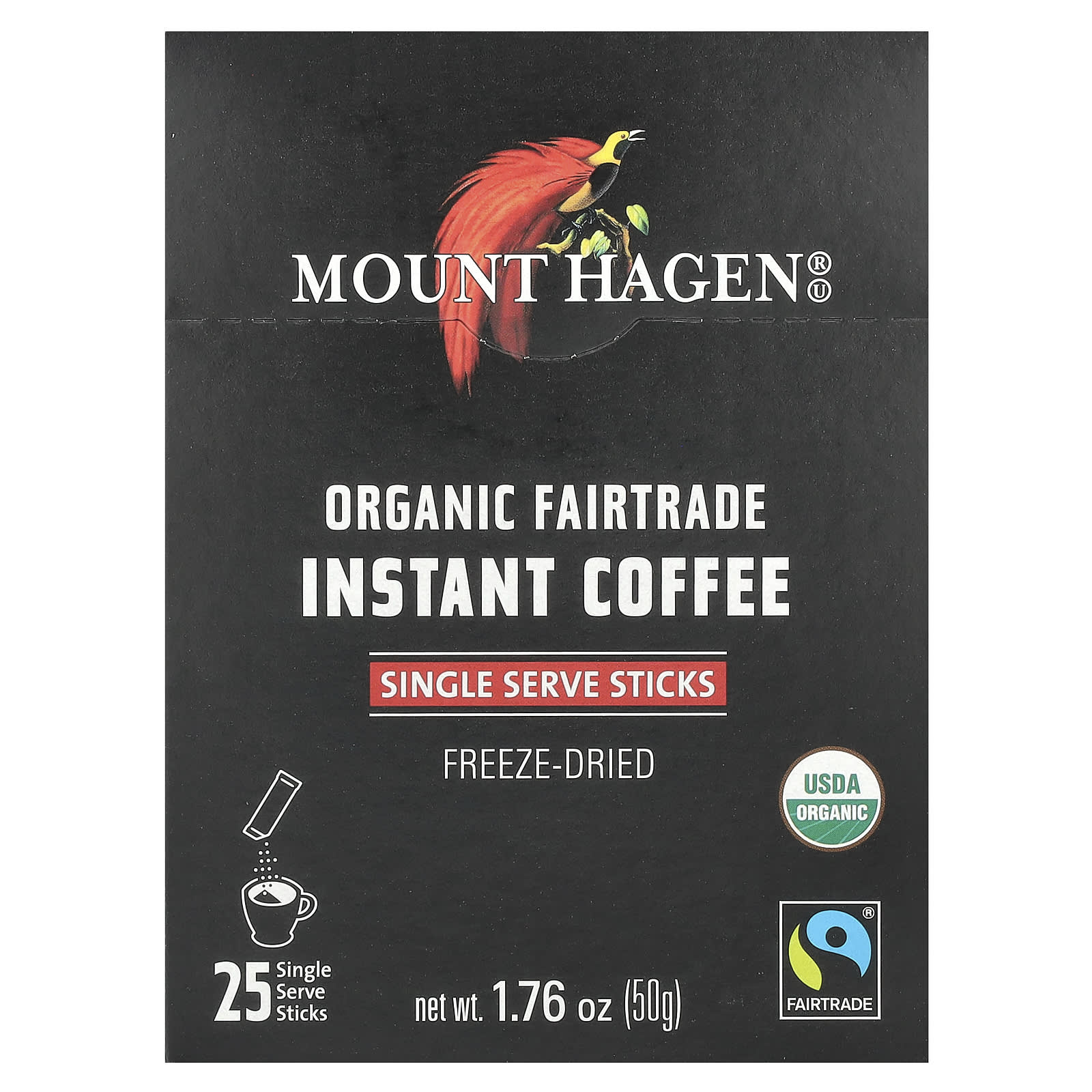 Mount Hagen органический растворимый кофе приобретенный с соблюдением принципов справедливой торговли сублимированный сублимированный 25 порционных стиков 50 г 176 унции 1990₽