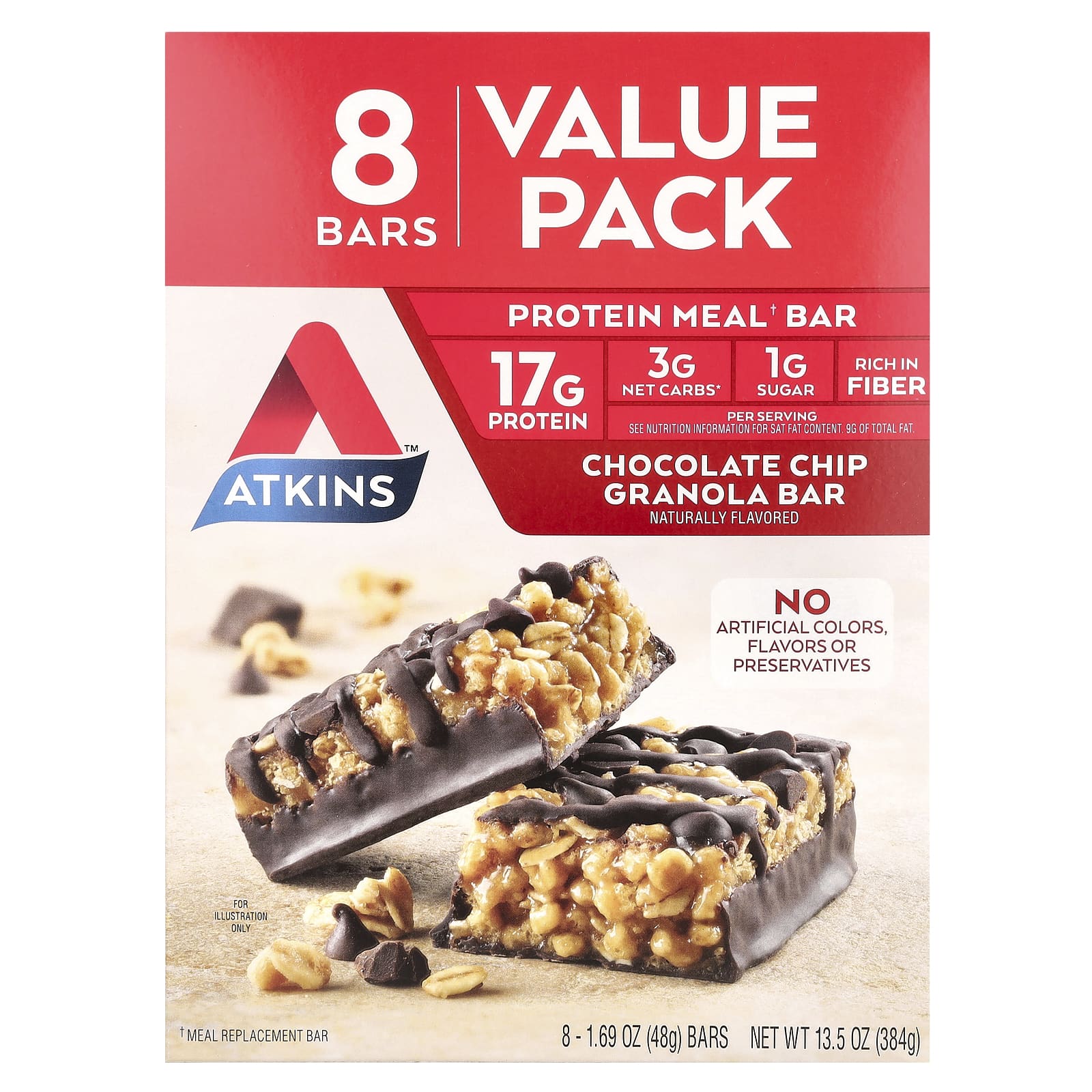 Atkins Protein Meal Bar гранола с шоколадной крошкой 8 батончиков 48 г 169 унции 2790₽