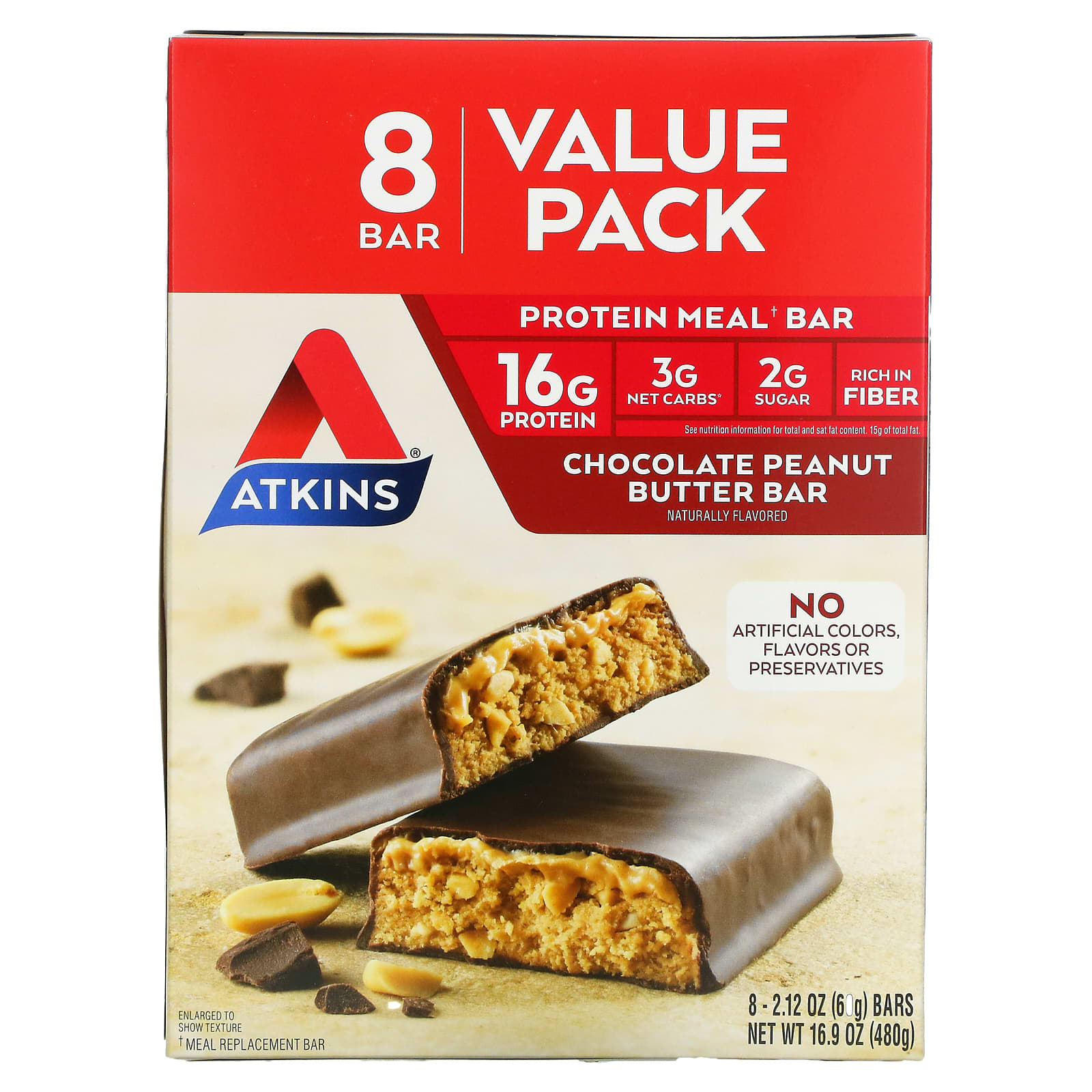 Atkins Protein Meal Bar протеиновые батончики шоколад и арахисовая паста 8 батончиков по 60 г 212 унции 2790₽