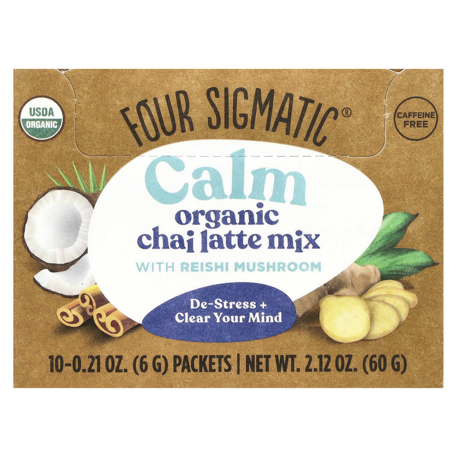 Four Sigmatic Calm смесь для приготовления органического латте с грибами рейши без кофеина 10 пакетиков по 6 г 021 унции 2990₽